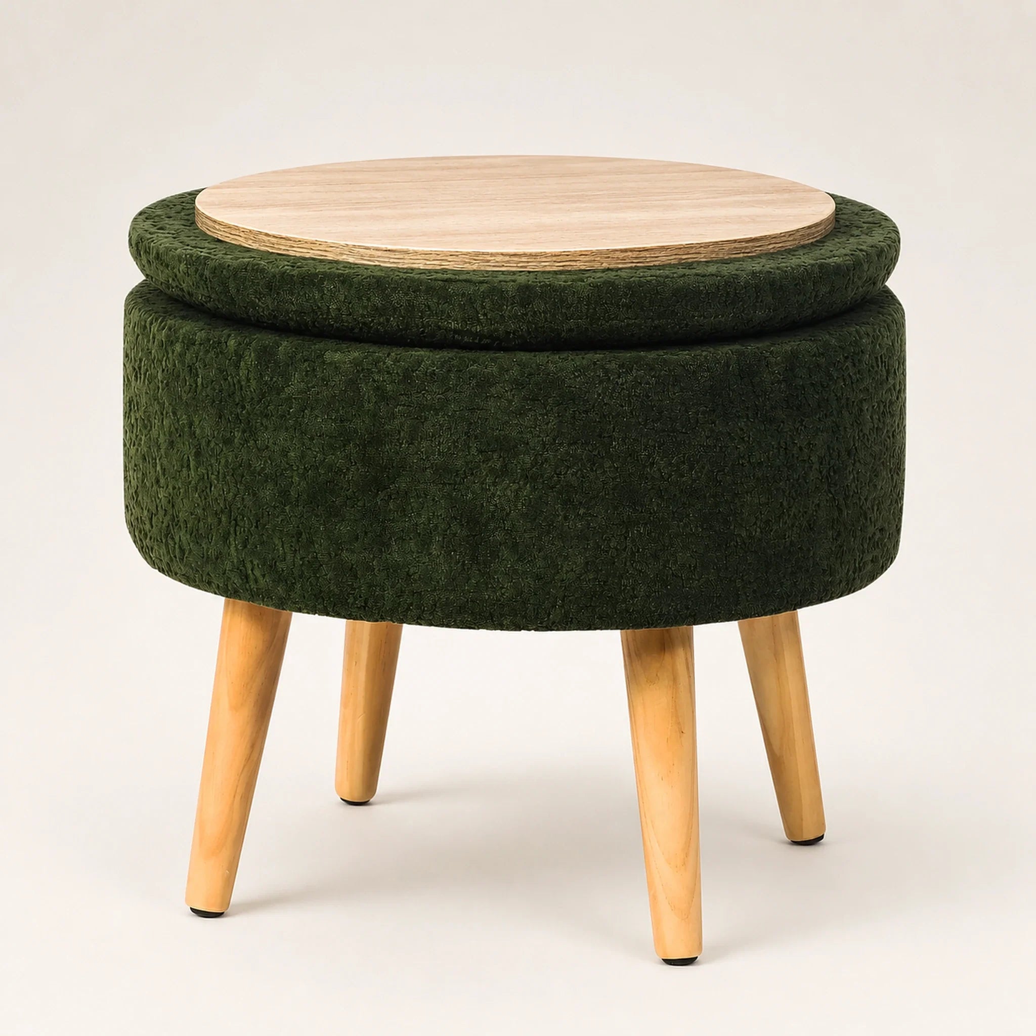 Adeco Olive Green storage ottoman – warm studio front view