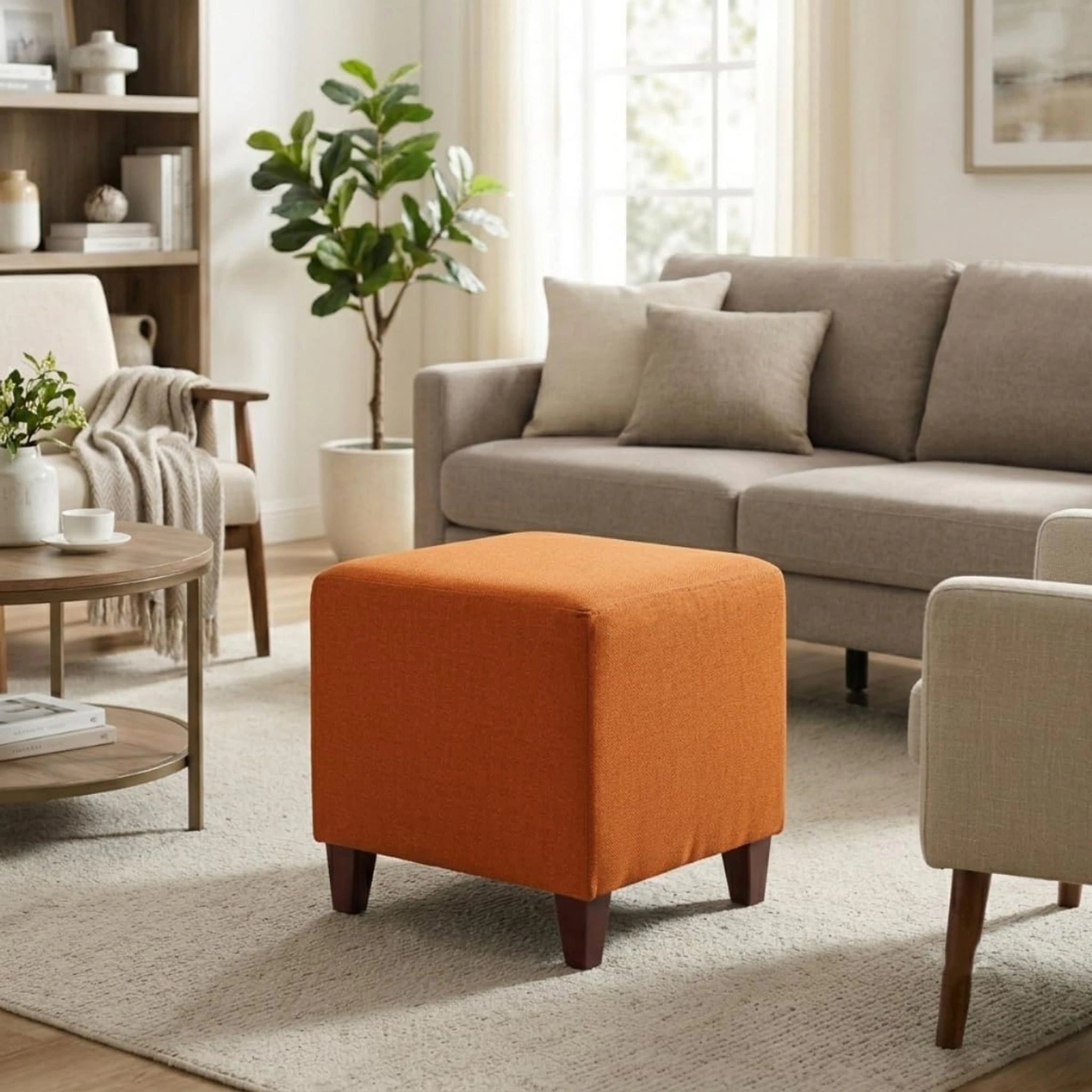 Adeco Passionate Linen Square Vanity Stool – styled home scene