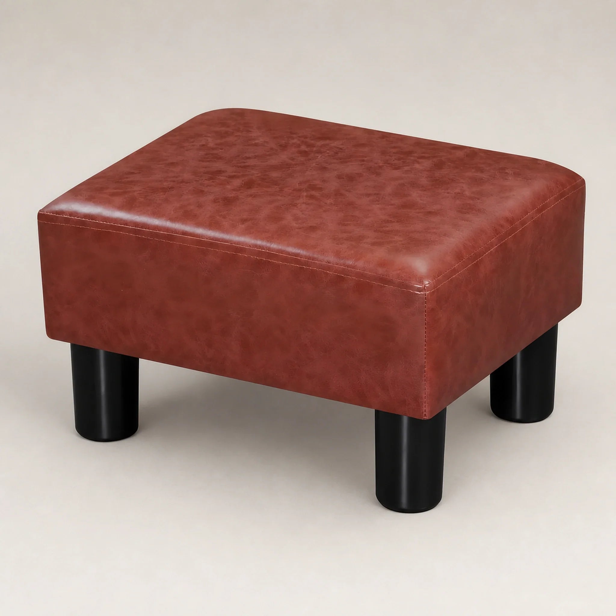 Adeco Red Brown Pu storage ottoman – warm studio front view