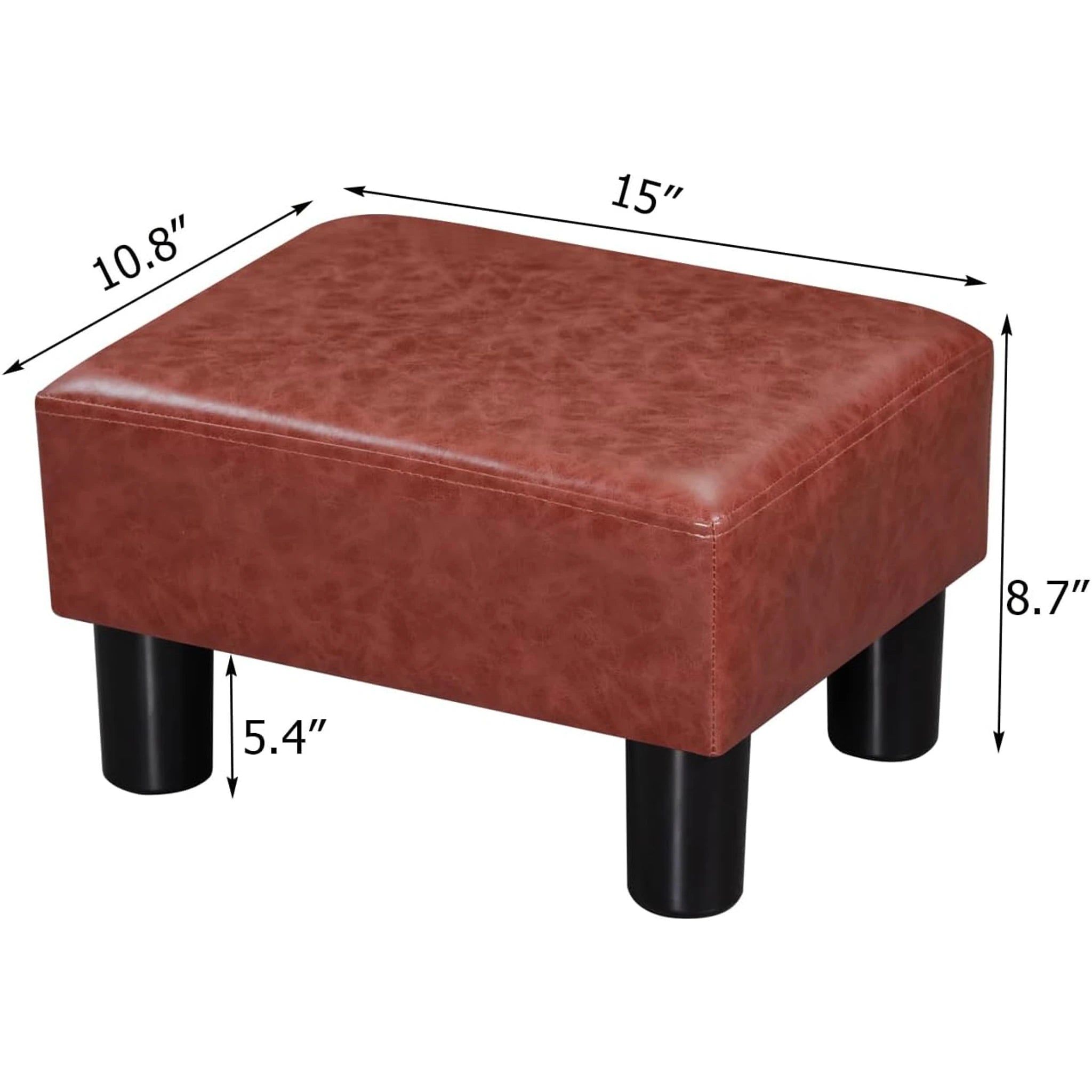 Adeco Red Brown Pu Faux Leather Storage Ottoman – dimensions chart