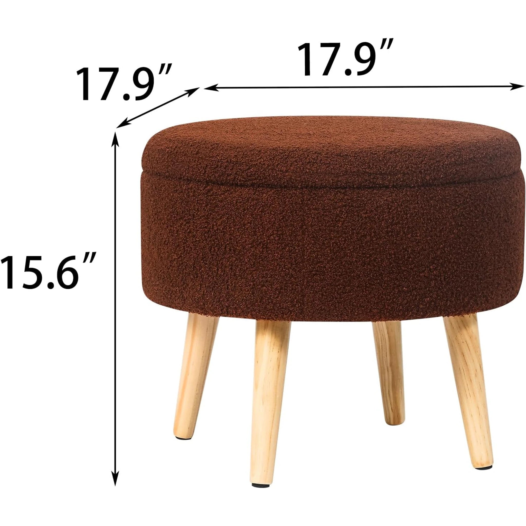 Adeco Red Brown Tray-Top Velvet Round Storage Ottoman – dimensions chart