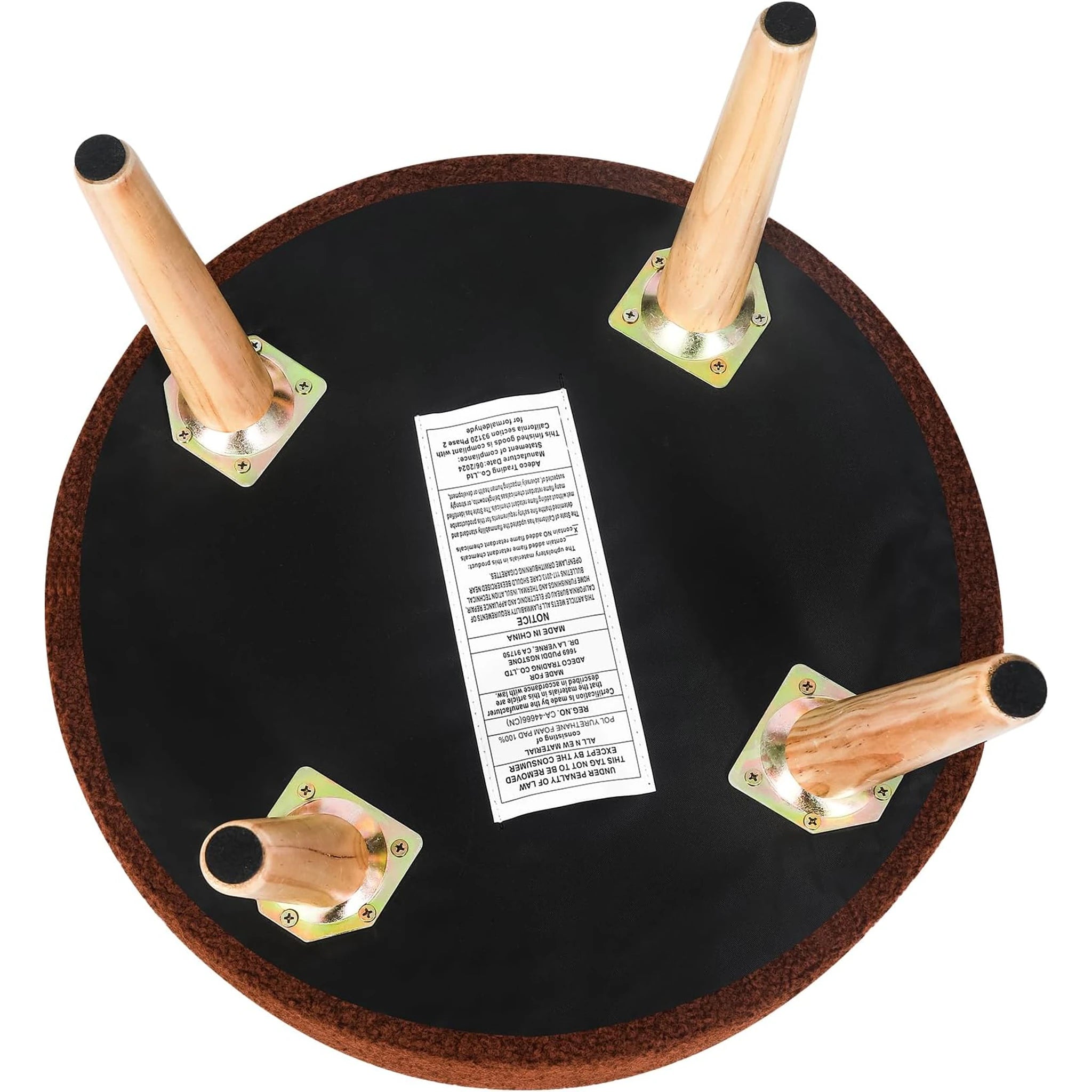Adeco Red Brown Tray-Top Velvet Round Storage Ottoman – detail and materials view