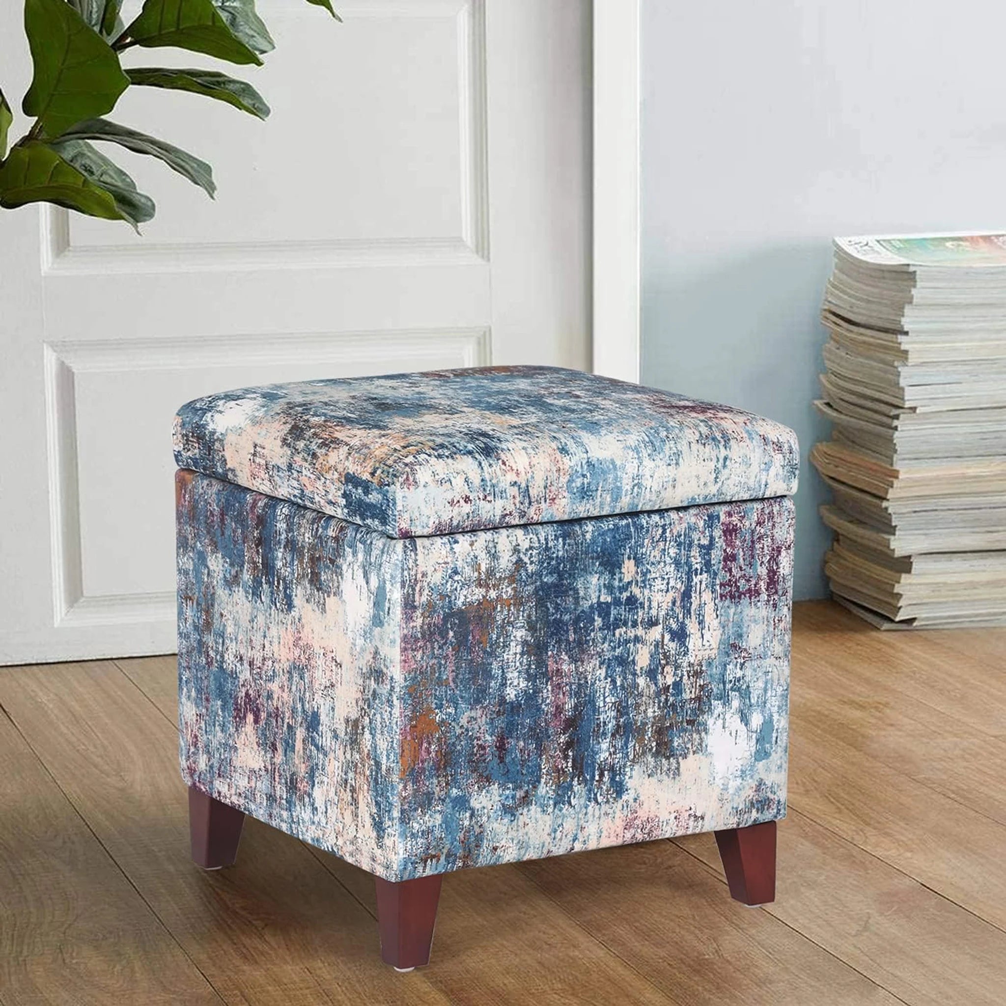 Adeco Reef And Sea Fabric Square Storage Ottoman – styled home scene