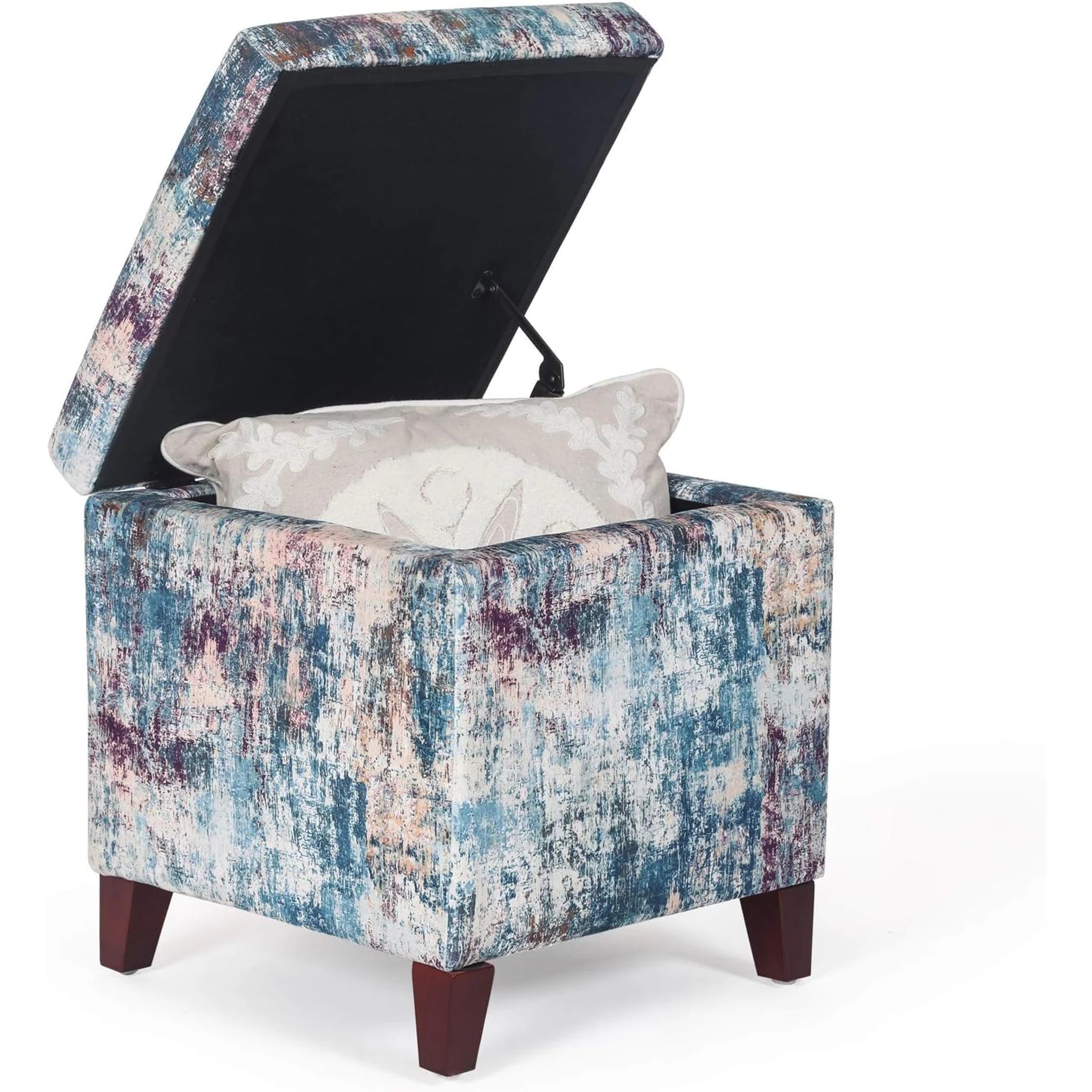 Adeco Reef And Sea Fabric Square Storage Ottoman – detail and materials view
