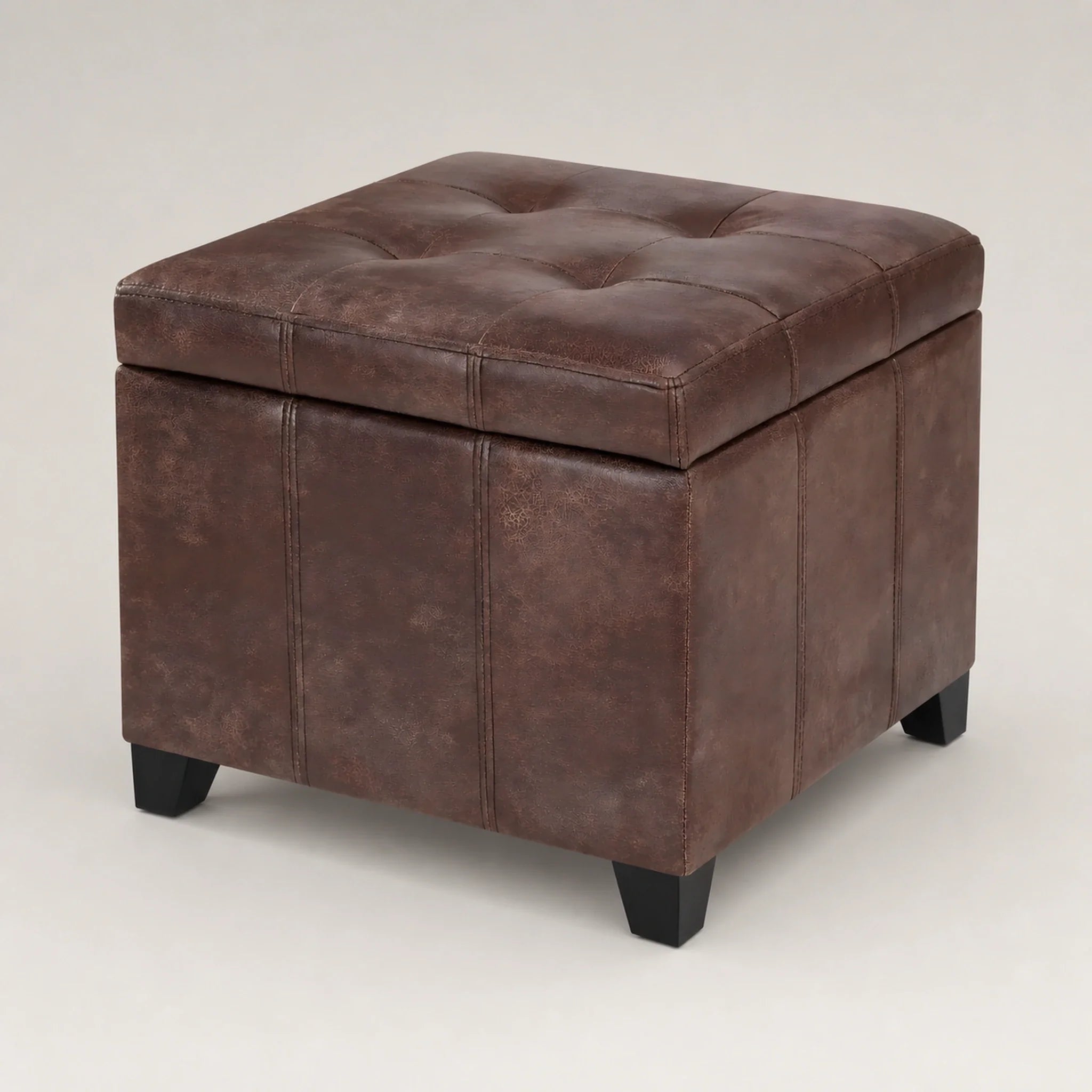 Adeco Vitage Brown storage ottoman – warm studio front view