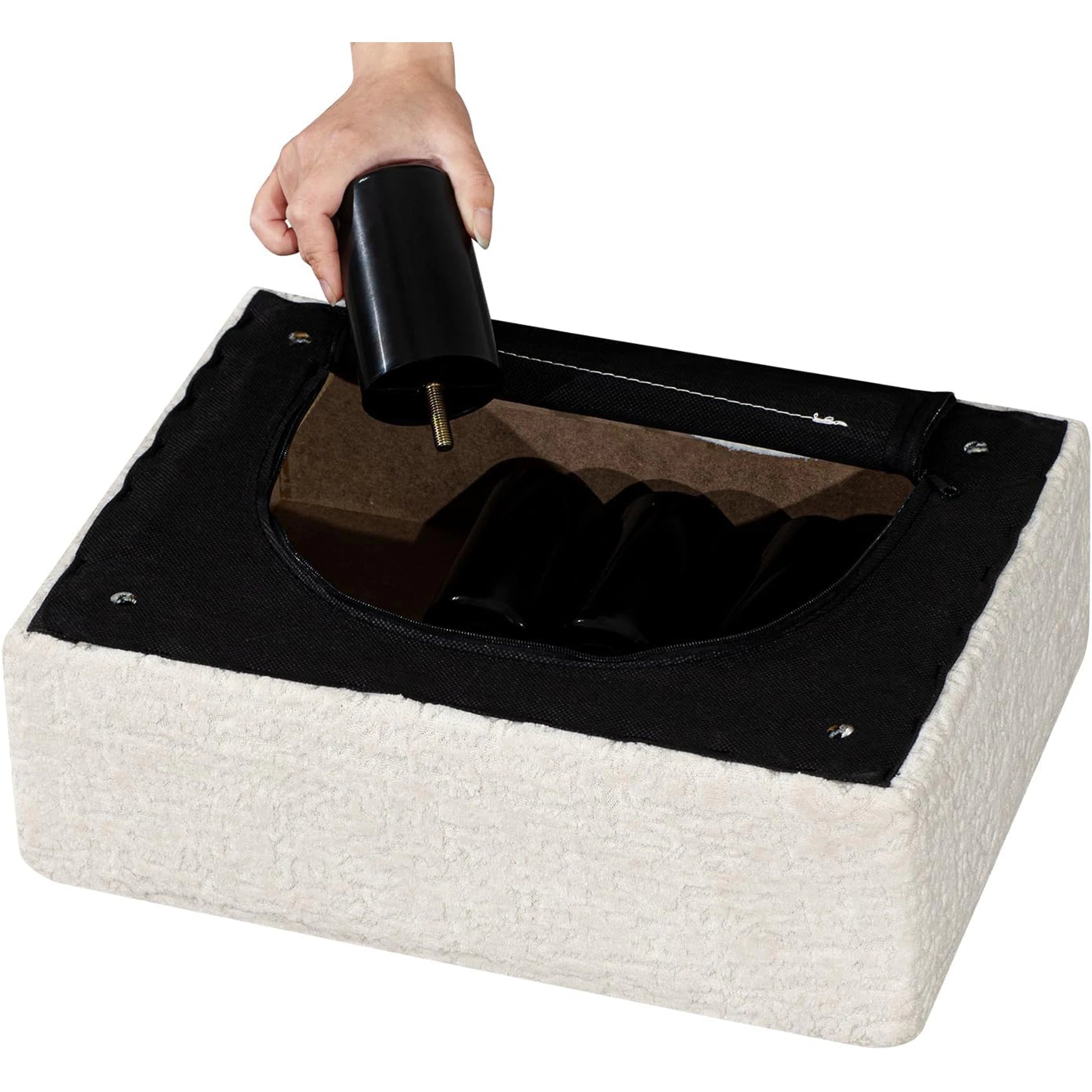 Adeco White Faux Leather Storage Ottoman – detail and materials view