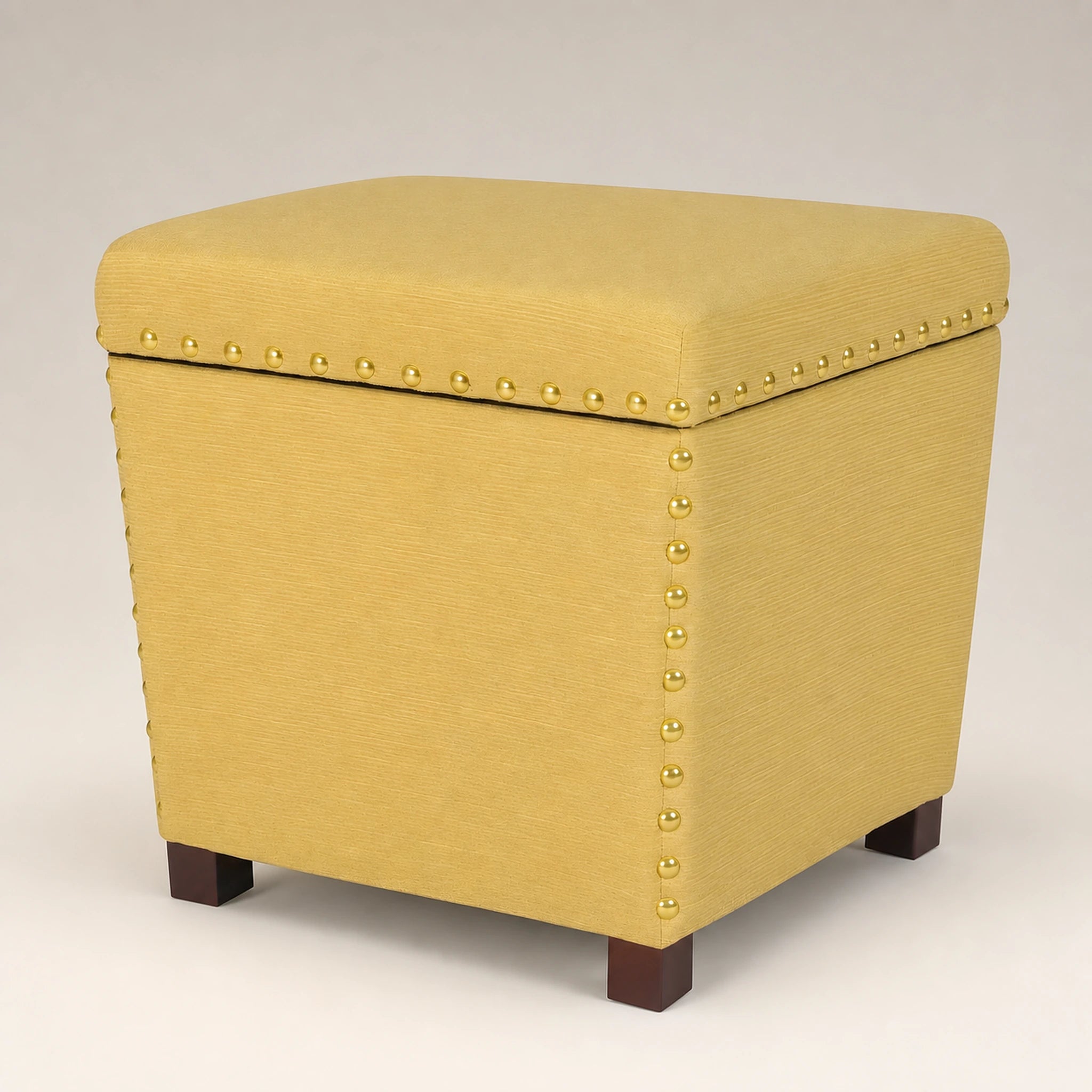 Beringia Yellow fabric 17.5-inch storage ottoman – warm studio front view