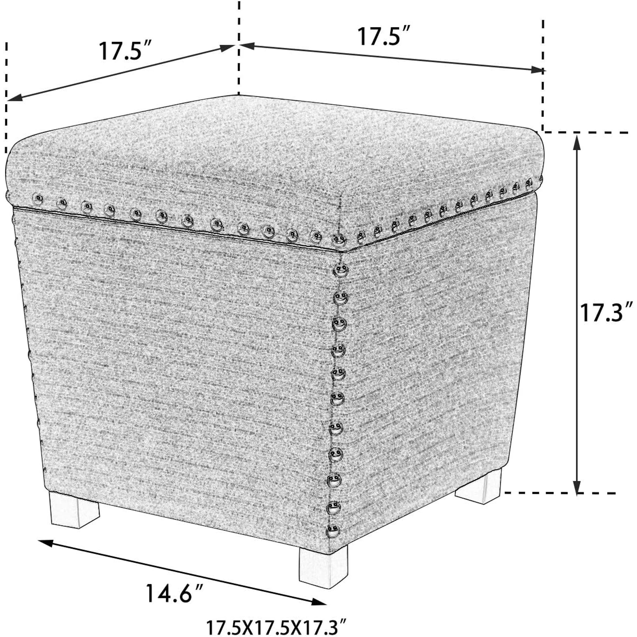 Adeco Yellow Lift-Top Fabric Square Storage Ottoman – dimensions chart