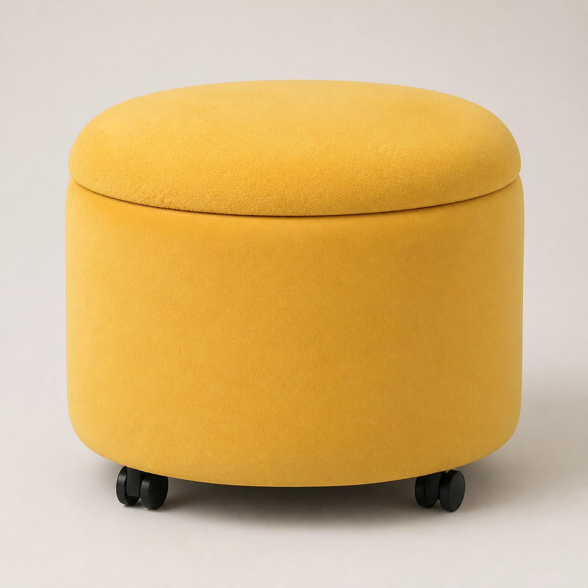 Beringia Yellow Teddy With Wheels teddy 20.5-inch storage ottoman – warm studio front view