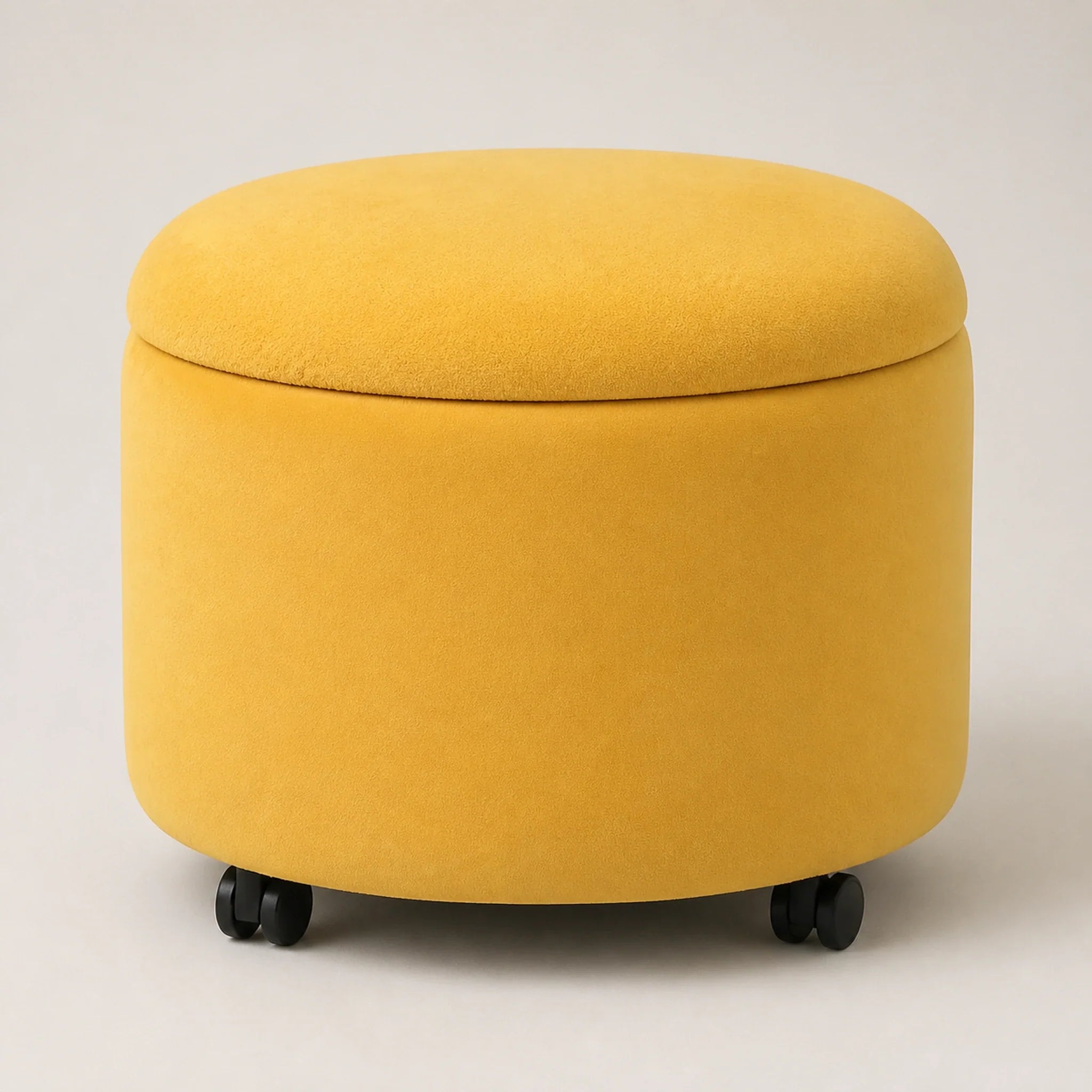 Adeco Yellow Teddy With Wheels storage ottoman – warm studio front view