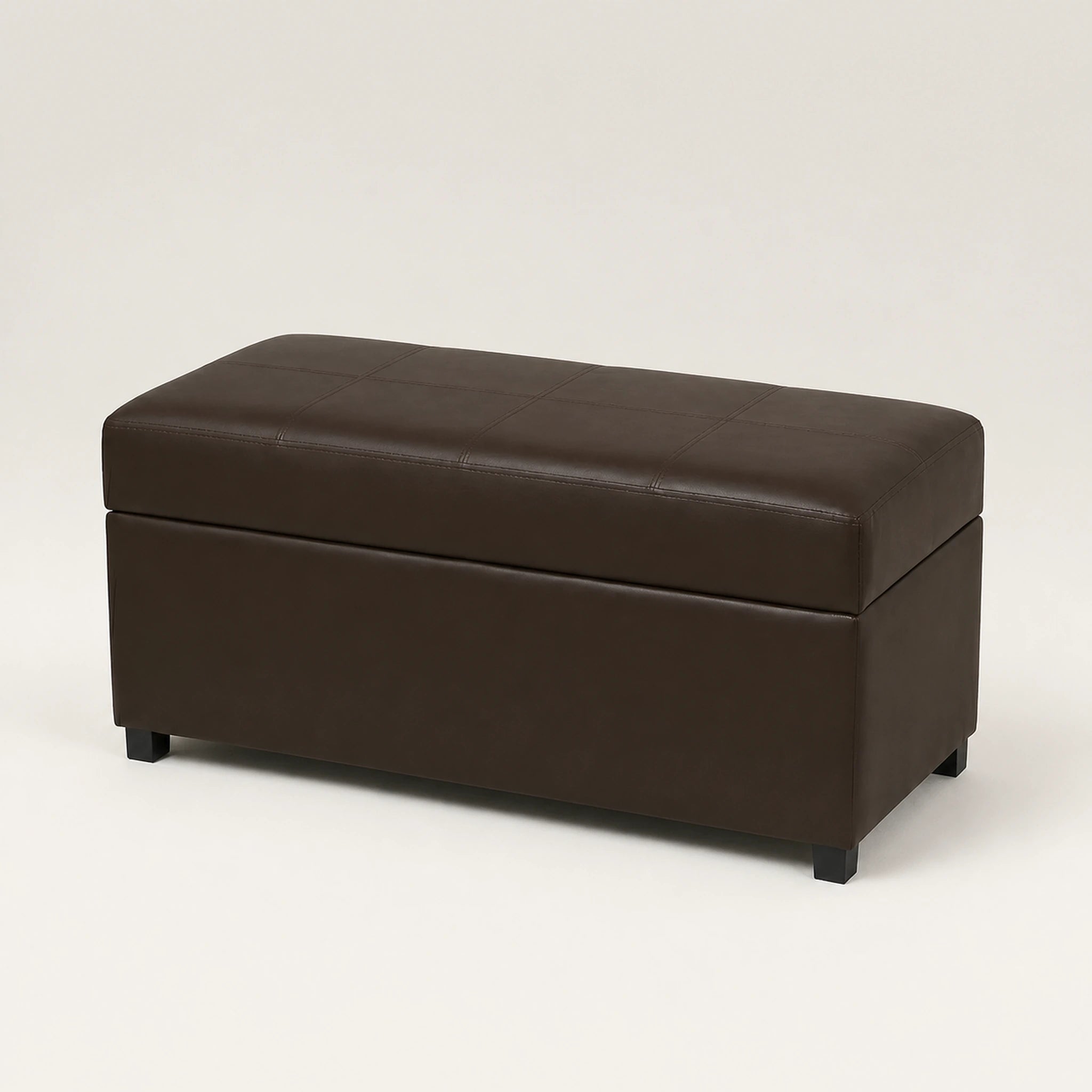 Beringia ark Brown faux leather 32-inch storage ottoman – warm studio front view