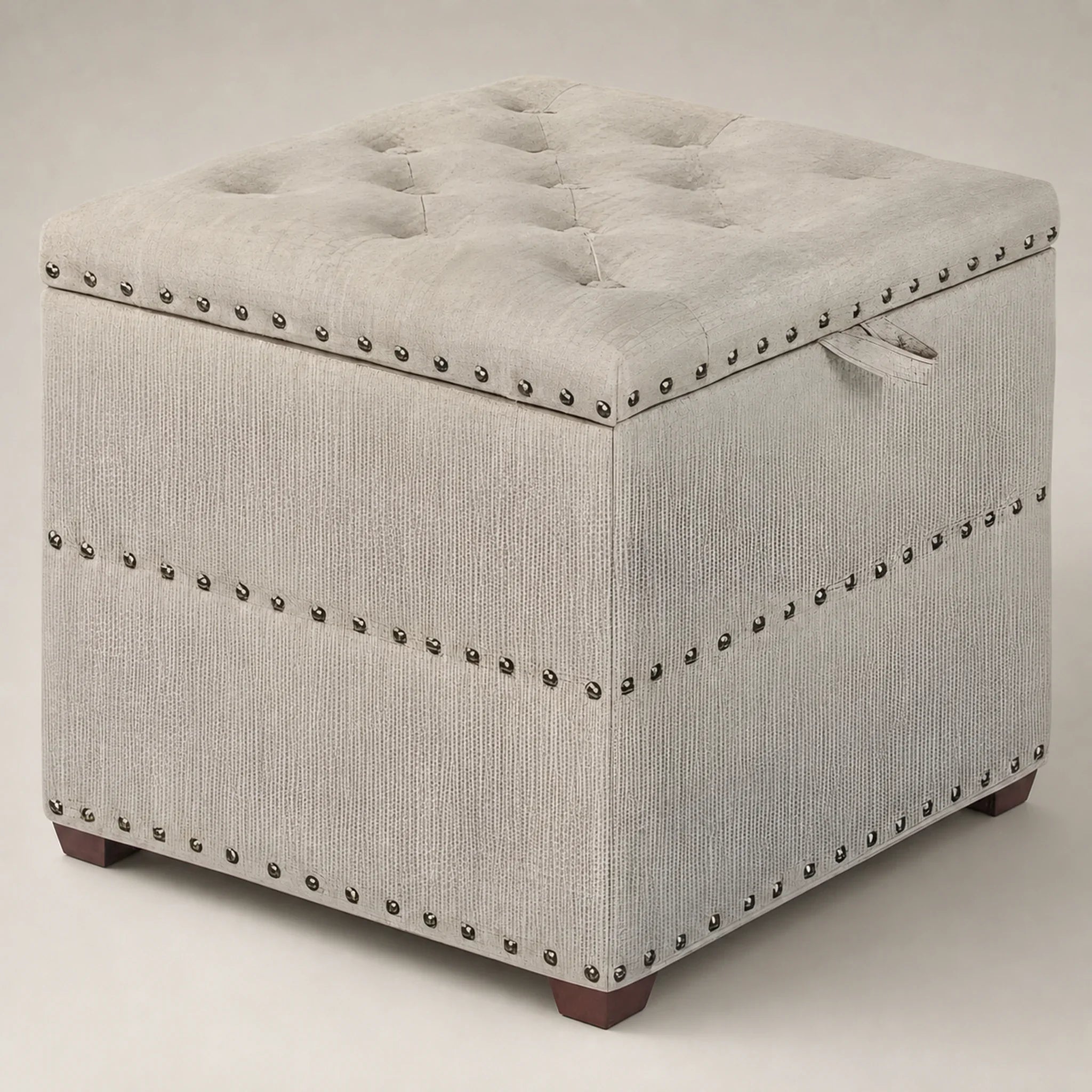 ASense 17" Beige (18.1"H) storage ottoman – warm studio front view