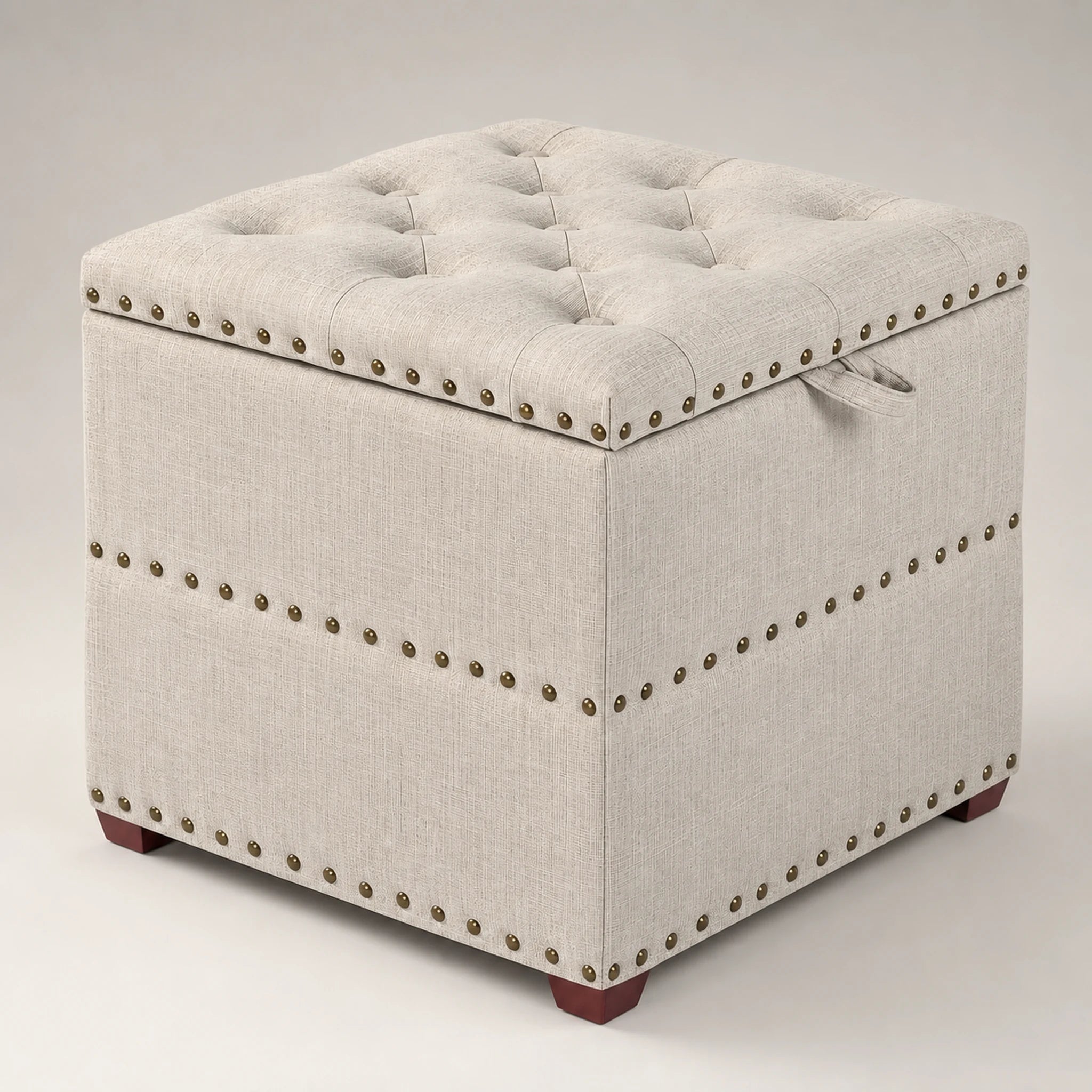 Beringia Beige fabric 17.5-inch storage ottoman – warm studio front view