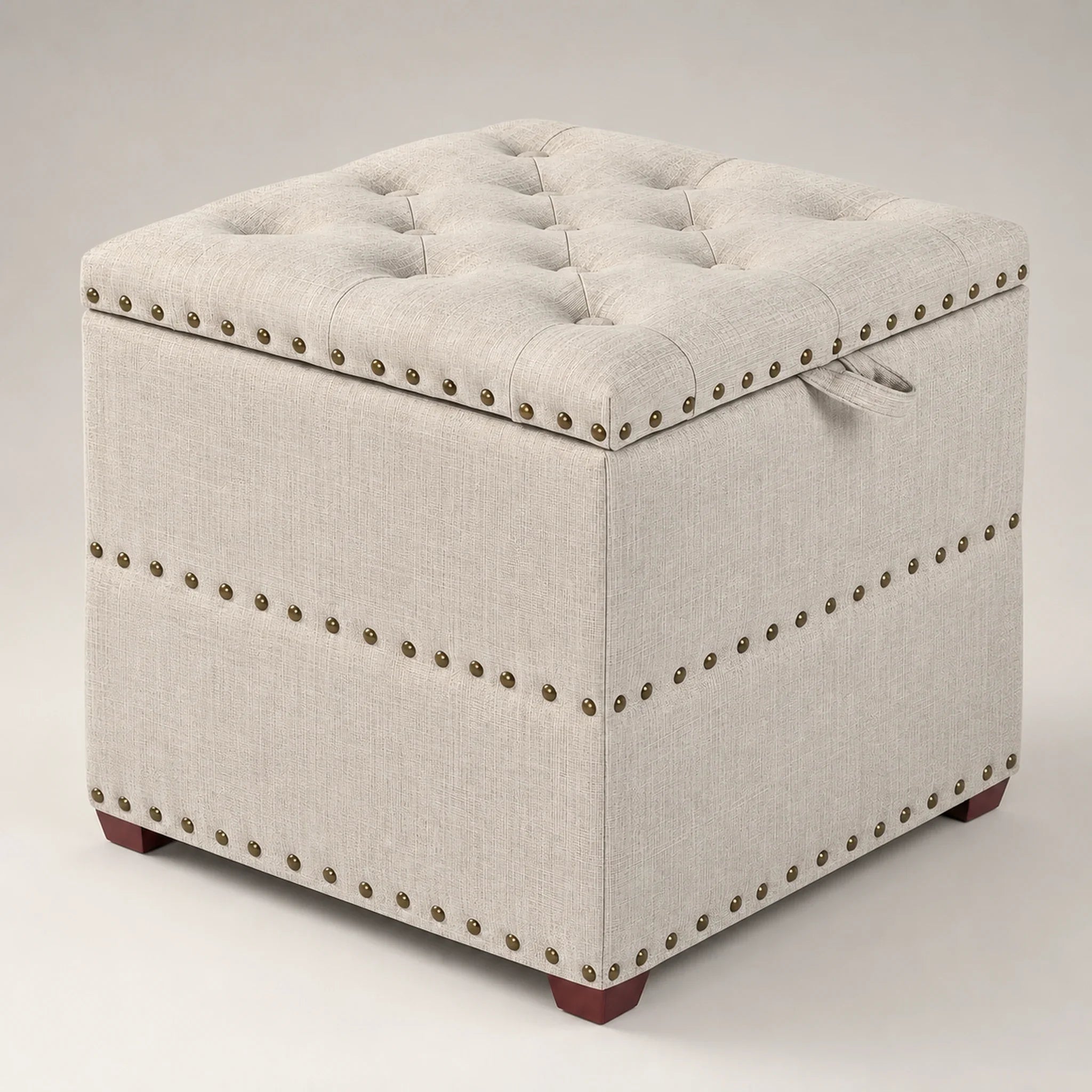 ASense Beige storage ottoman – warm studio front view