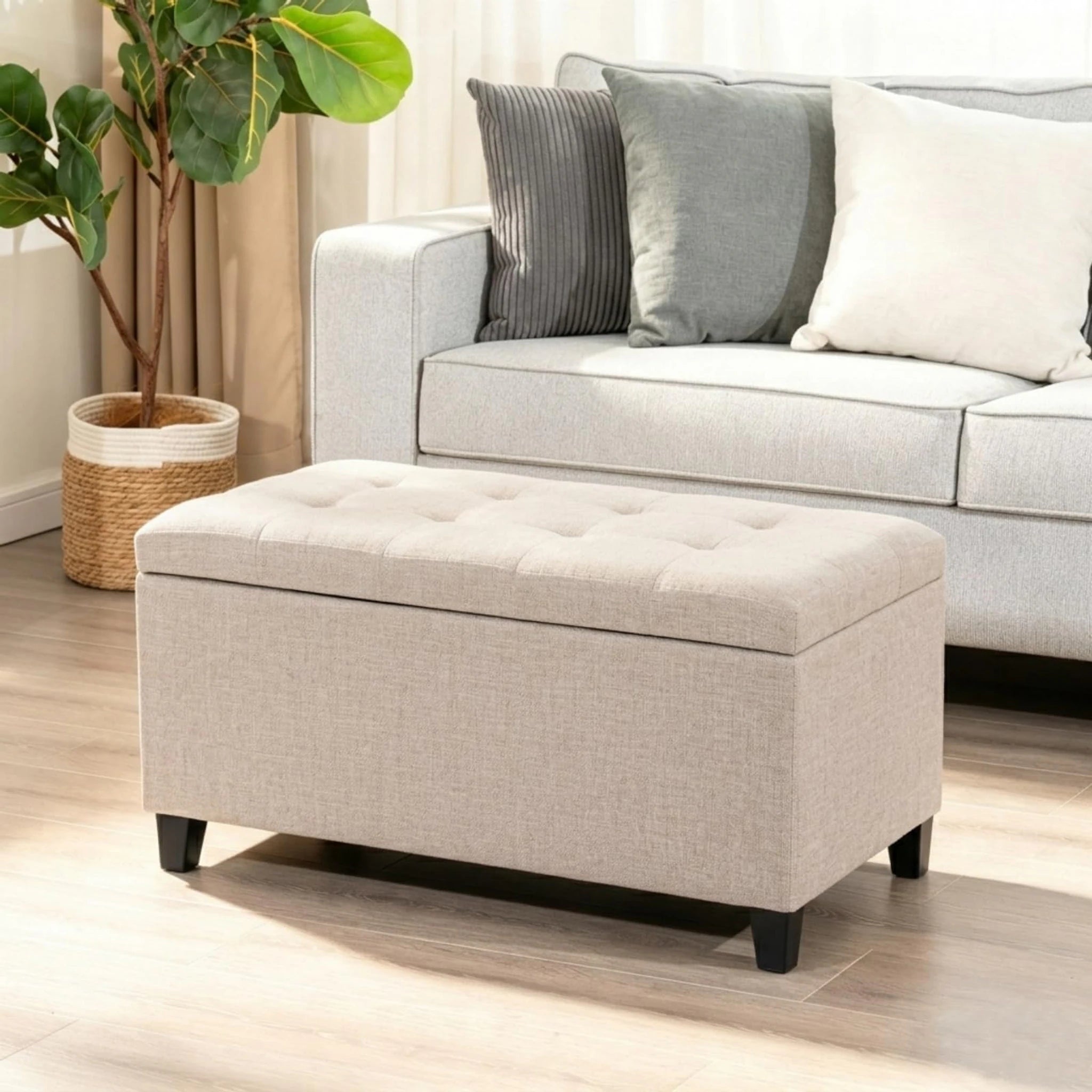 ASense Beige Fabric Storage Ottoman Bench – styled home scene