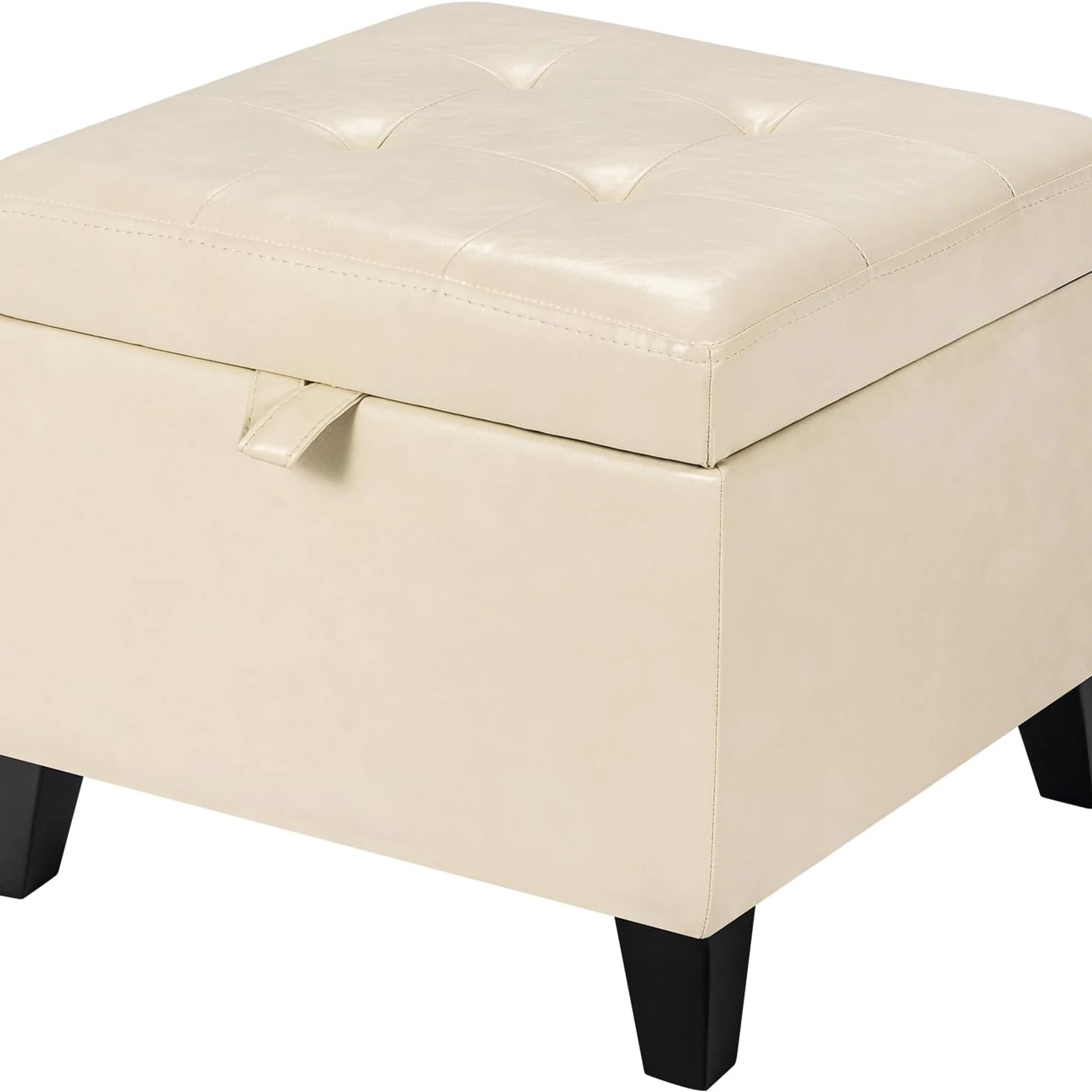 ASense Beige Faux Leather Storage Ottoman – styled home scene
