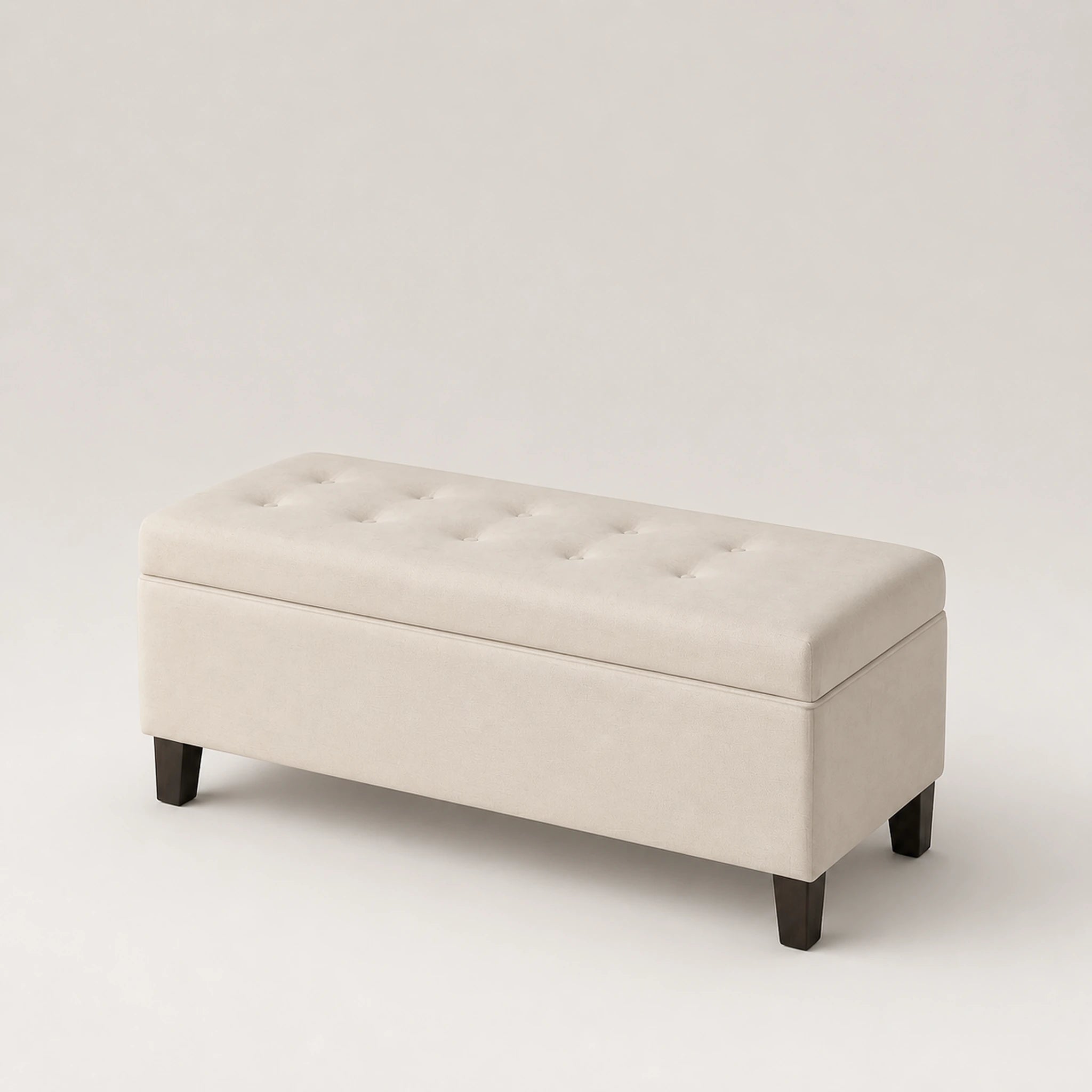 Beringia Beige linen 40-inch storage ottoman – warm studio front view