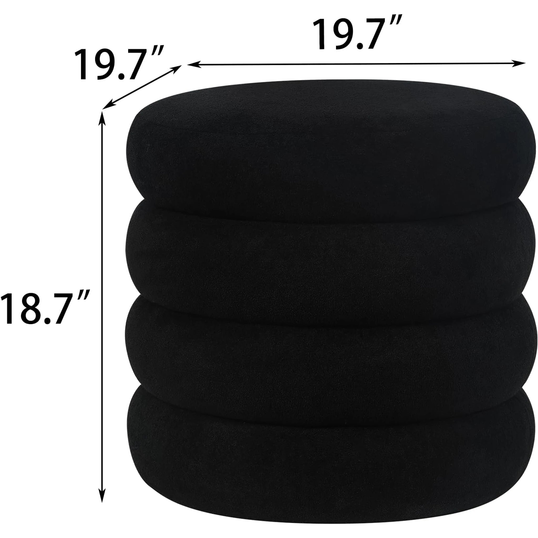 ASense Black Fabric Round Storage Ottoman – dimensions chart