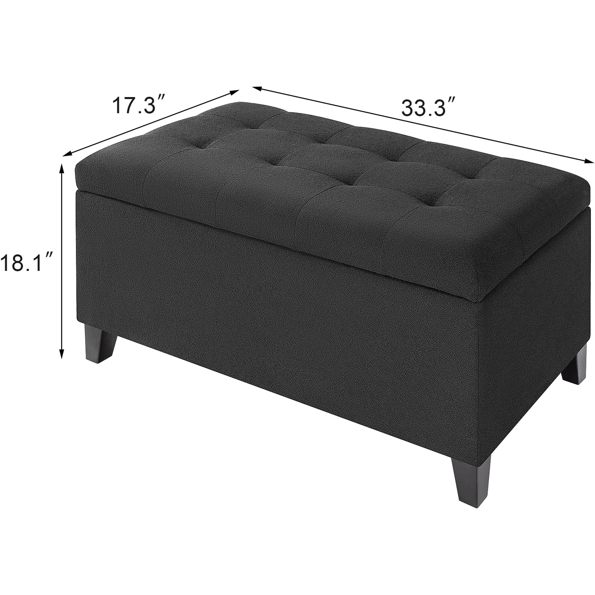 ASense Black Fabric Storage Ottoman Bench – dimensions chart