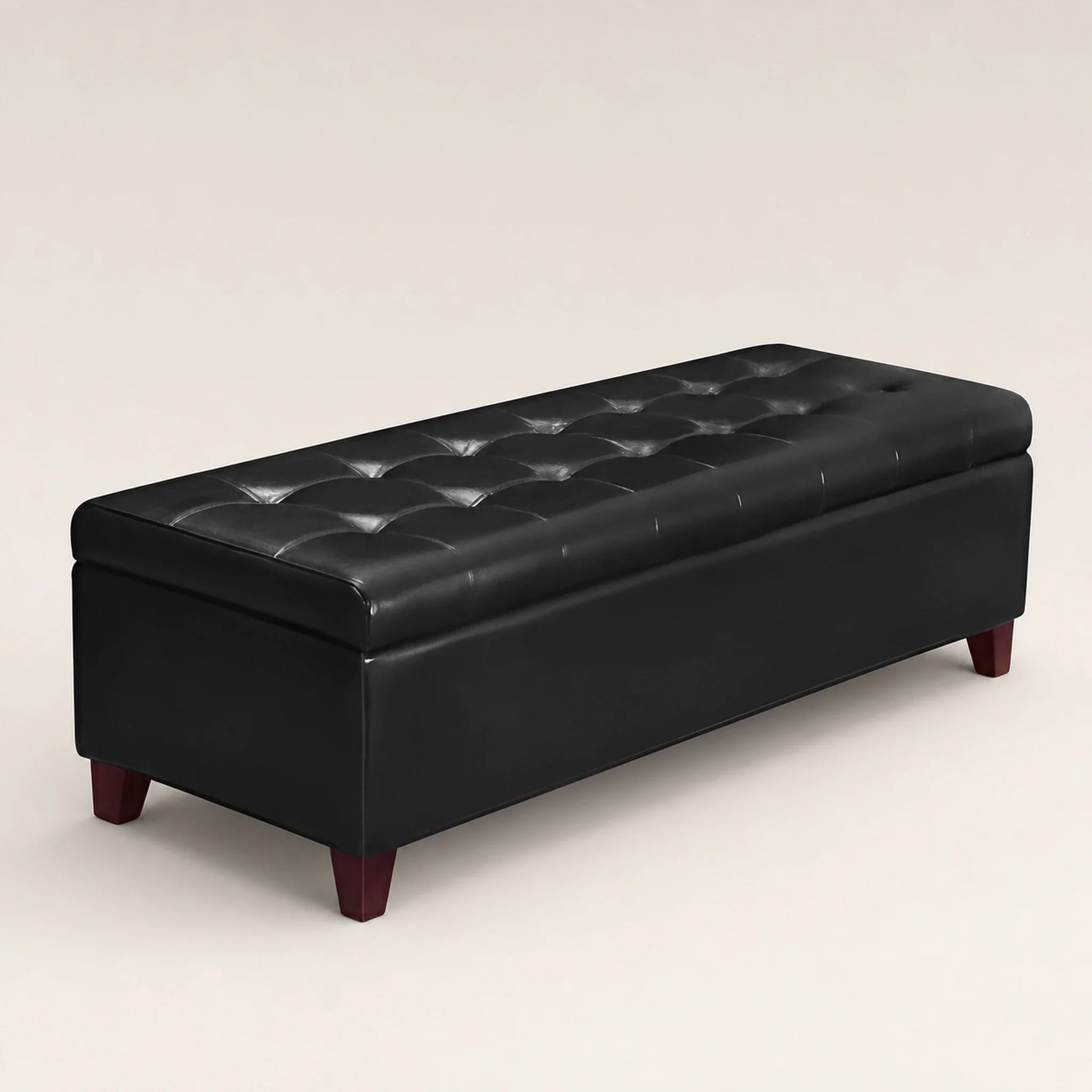 ASense Faux Leather Black (15.7"H) storage ottoman – warm studio front view