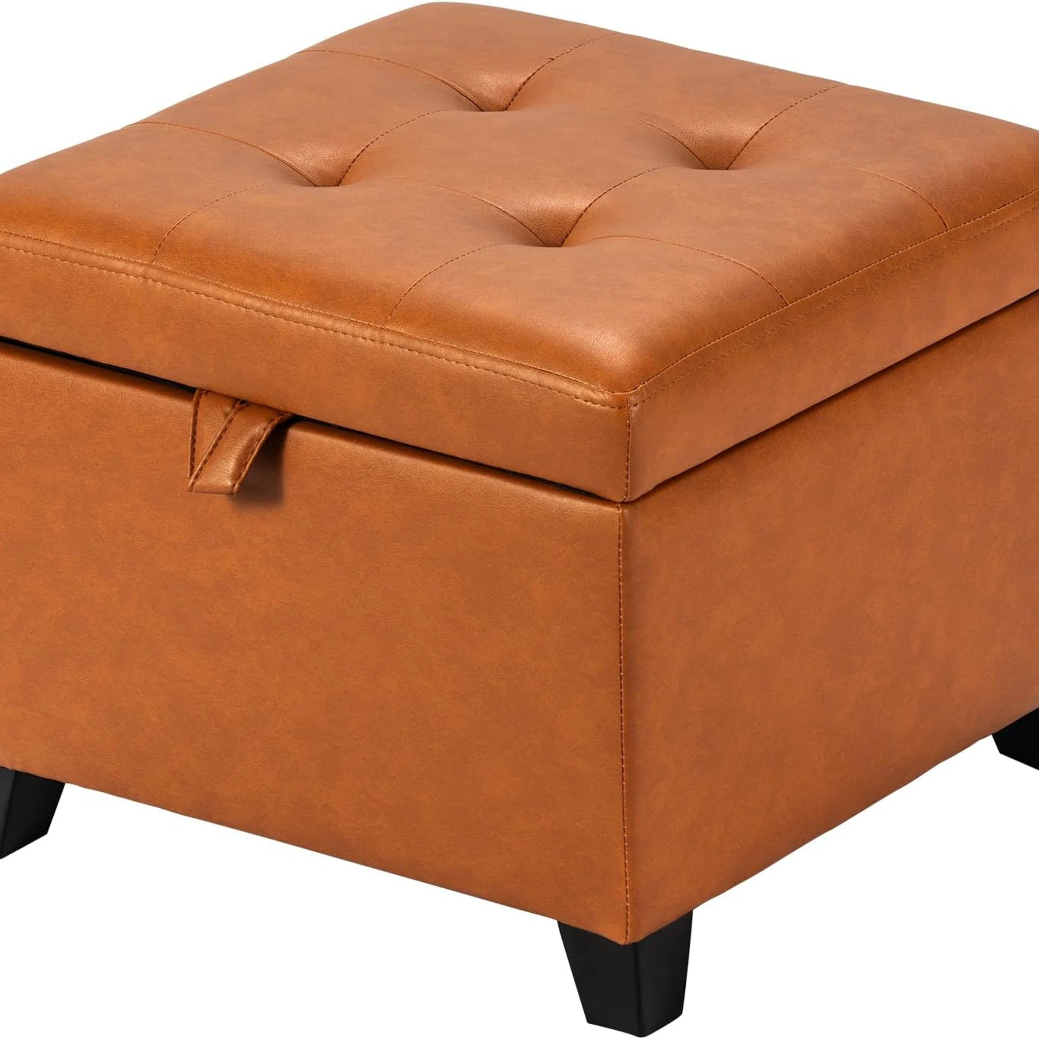 ASense Brown Faux Leather Square Storage Ottoman – styled home scene