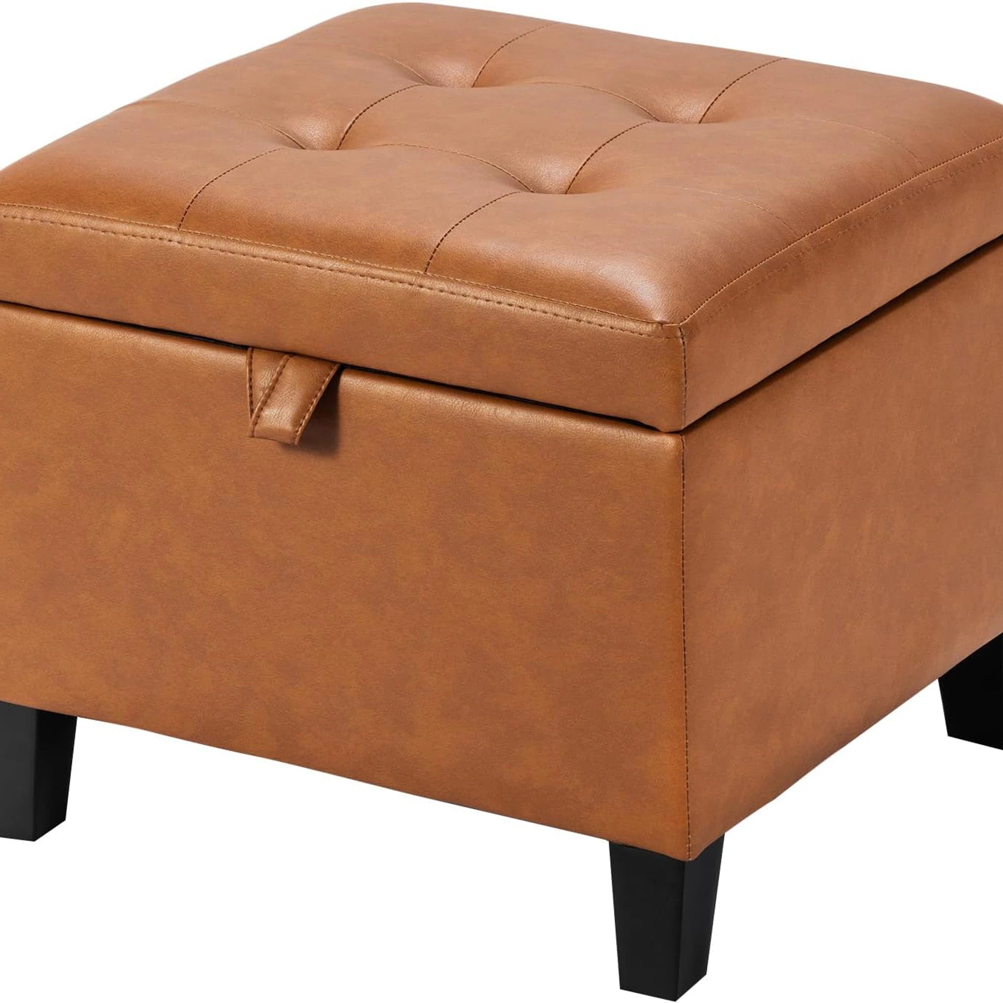ASense Brown Orange Faux Leather Square Storage Ottoman – styled home scene