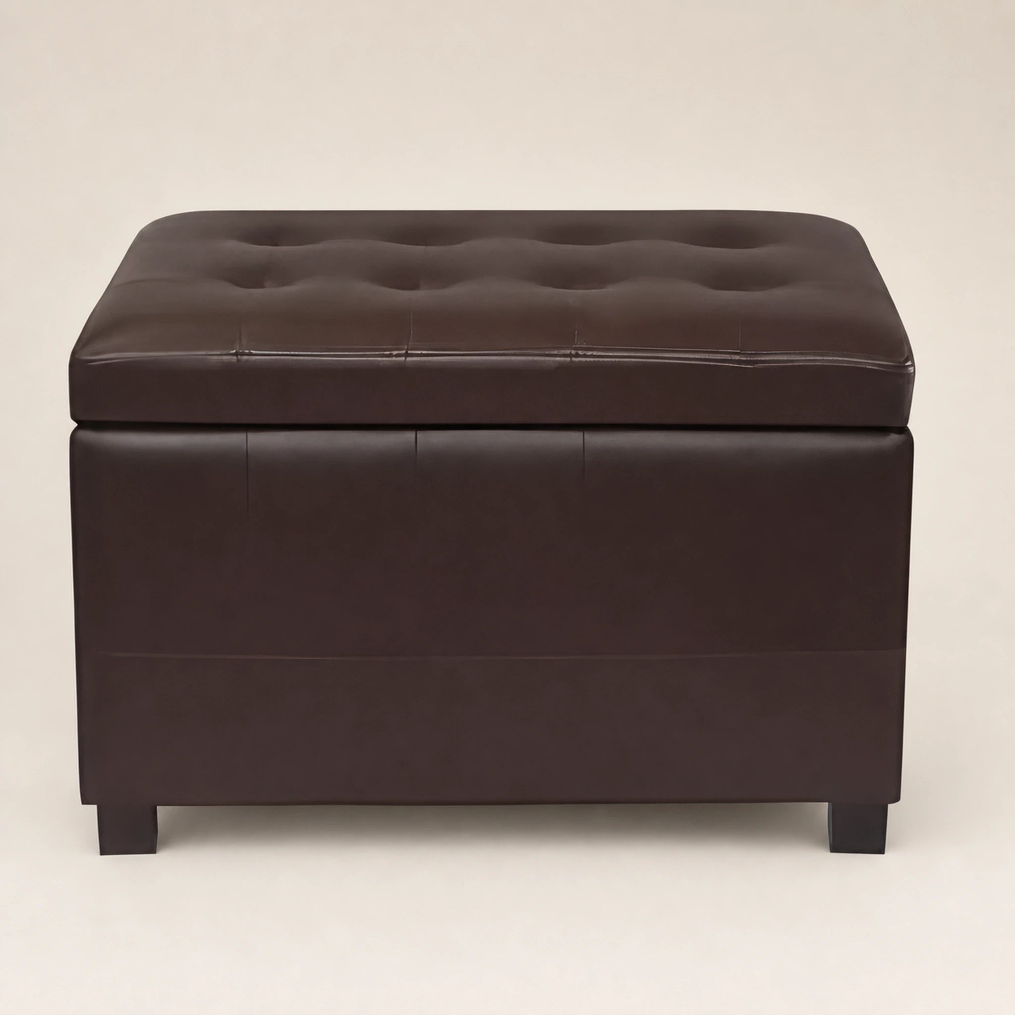 Beringia Chocolate Brown faux leather 23.5-inch storage ottoman – warm studio front view