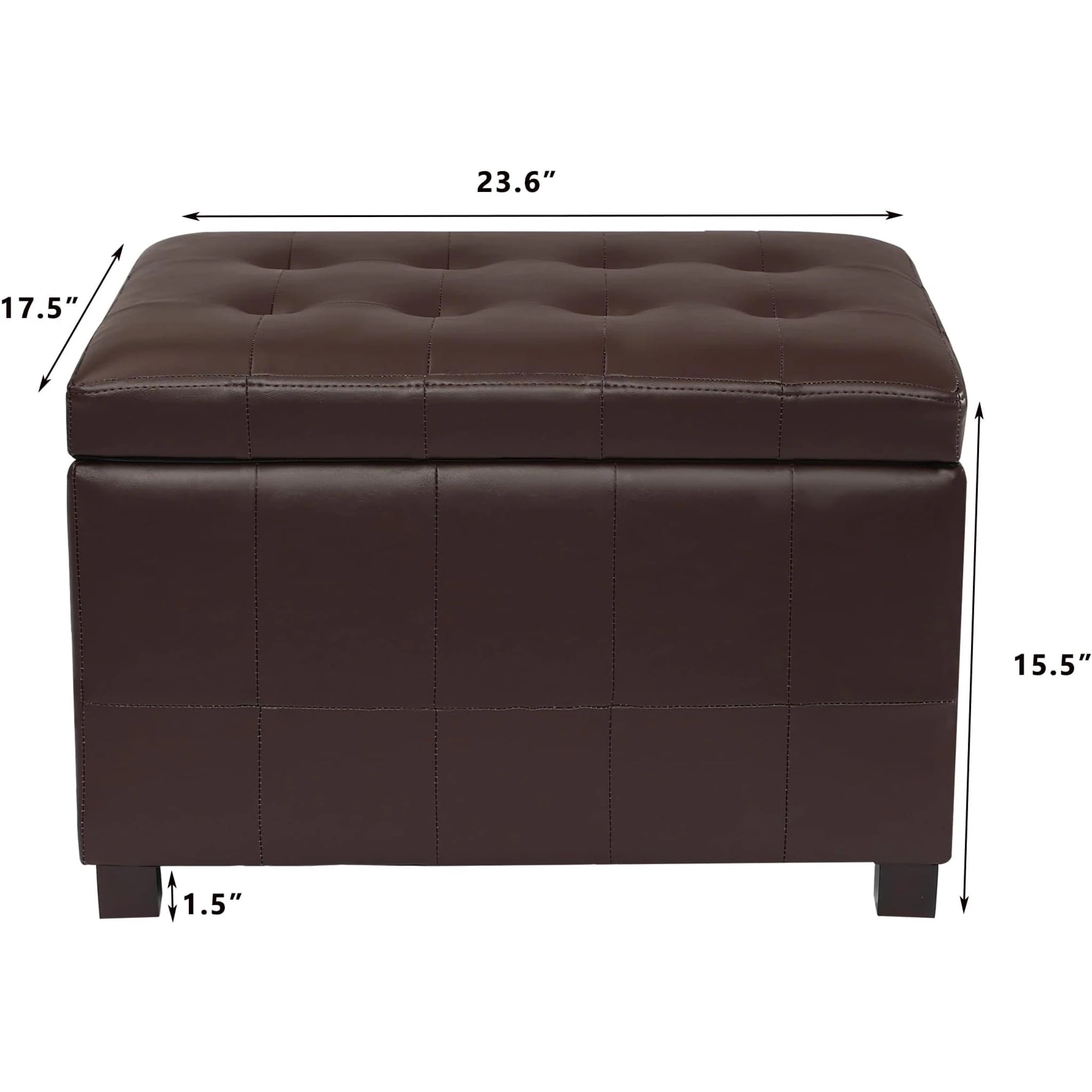 ASense Chocolate Brown Faux Leather Storage Ottoman – dimensions chart