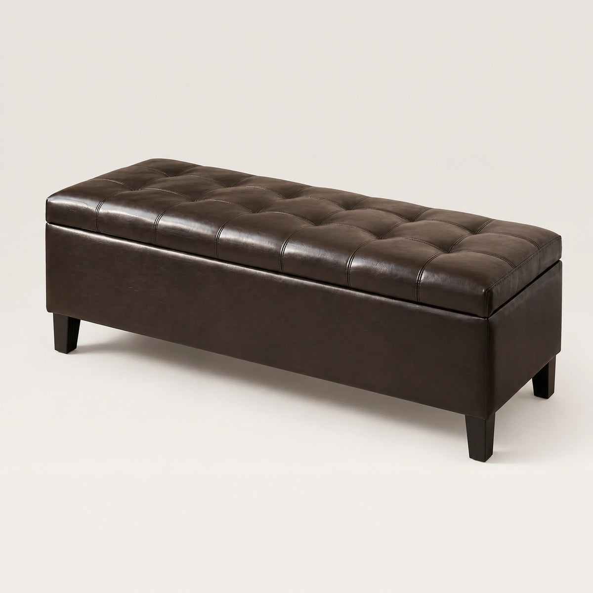 Beringia Chocolate Brown linen 40-inch storage ottoman – warm studio front view