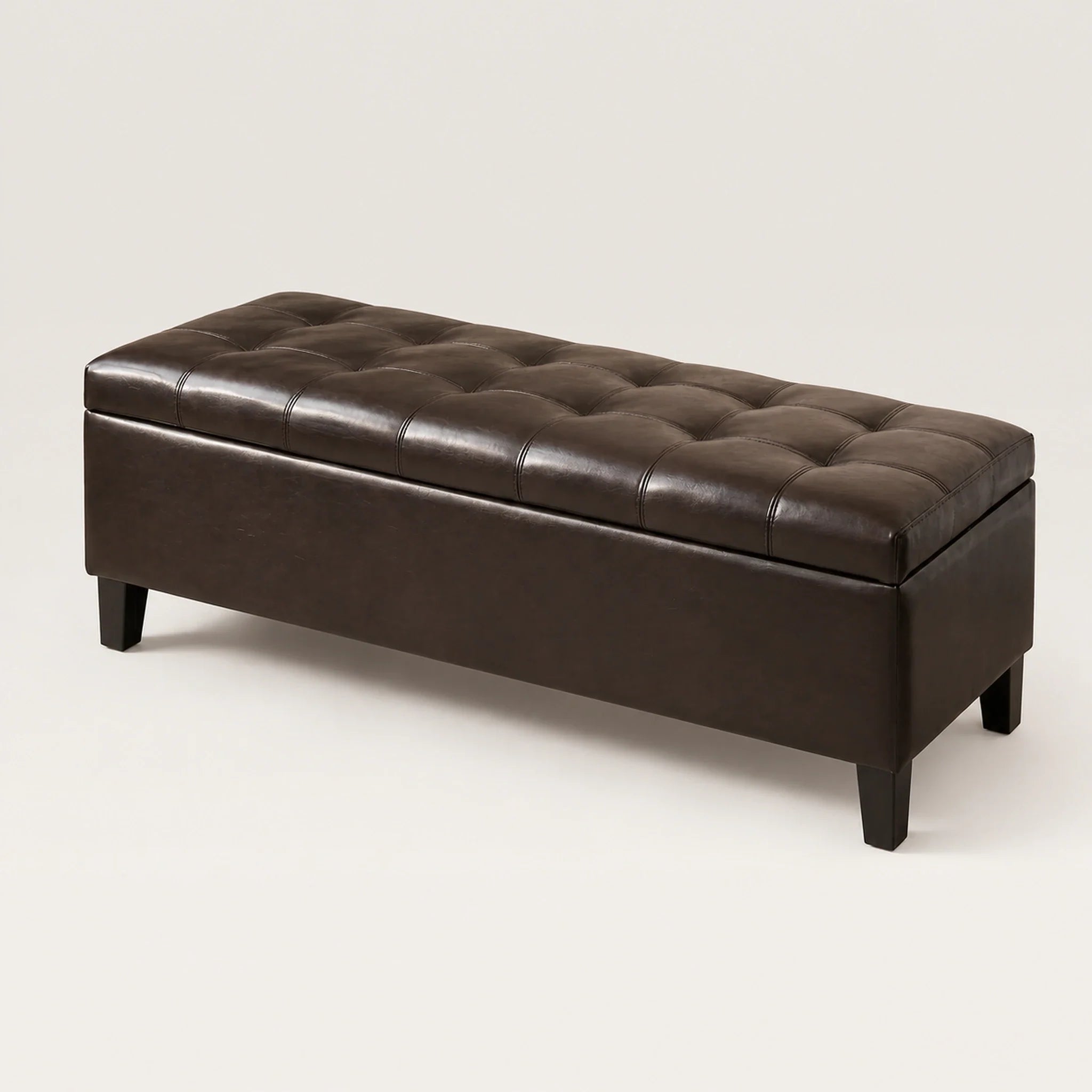 ASense Chocolate Brown storage ottoman – warm studio front view