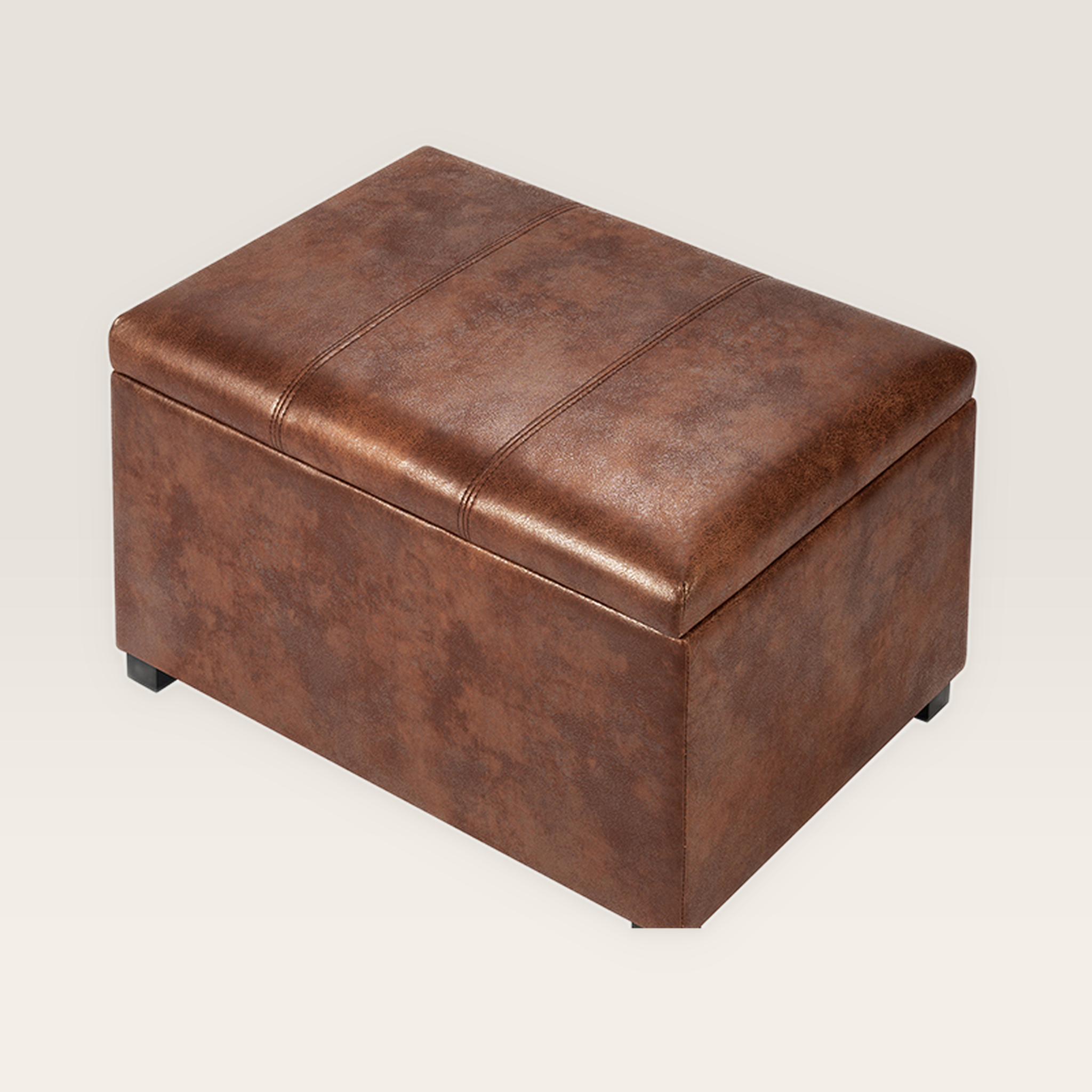 Asense 24 Inch Coffee Brown Faux Leather Storage Ottoman