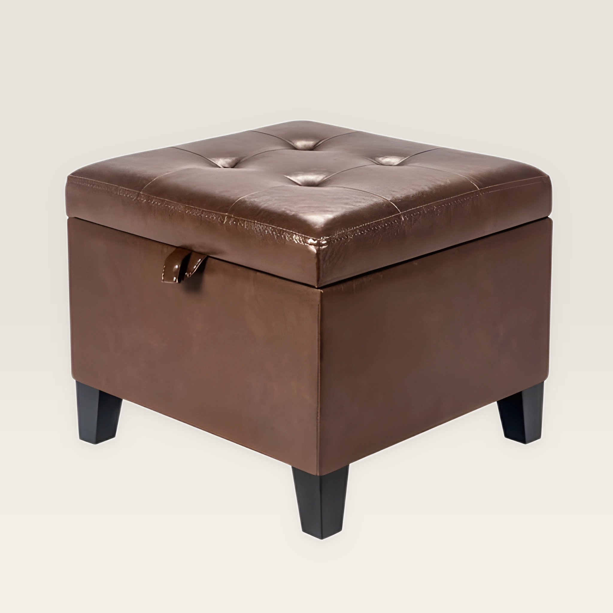 Asense 17 Inch Coffee Faux Leather Square Storage Ottoman