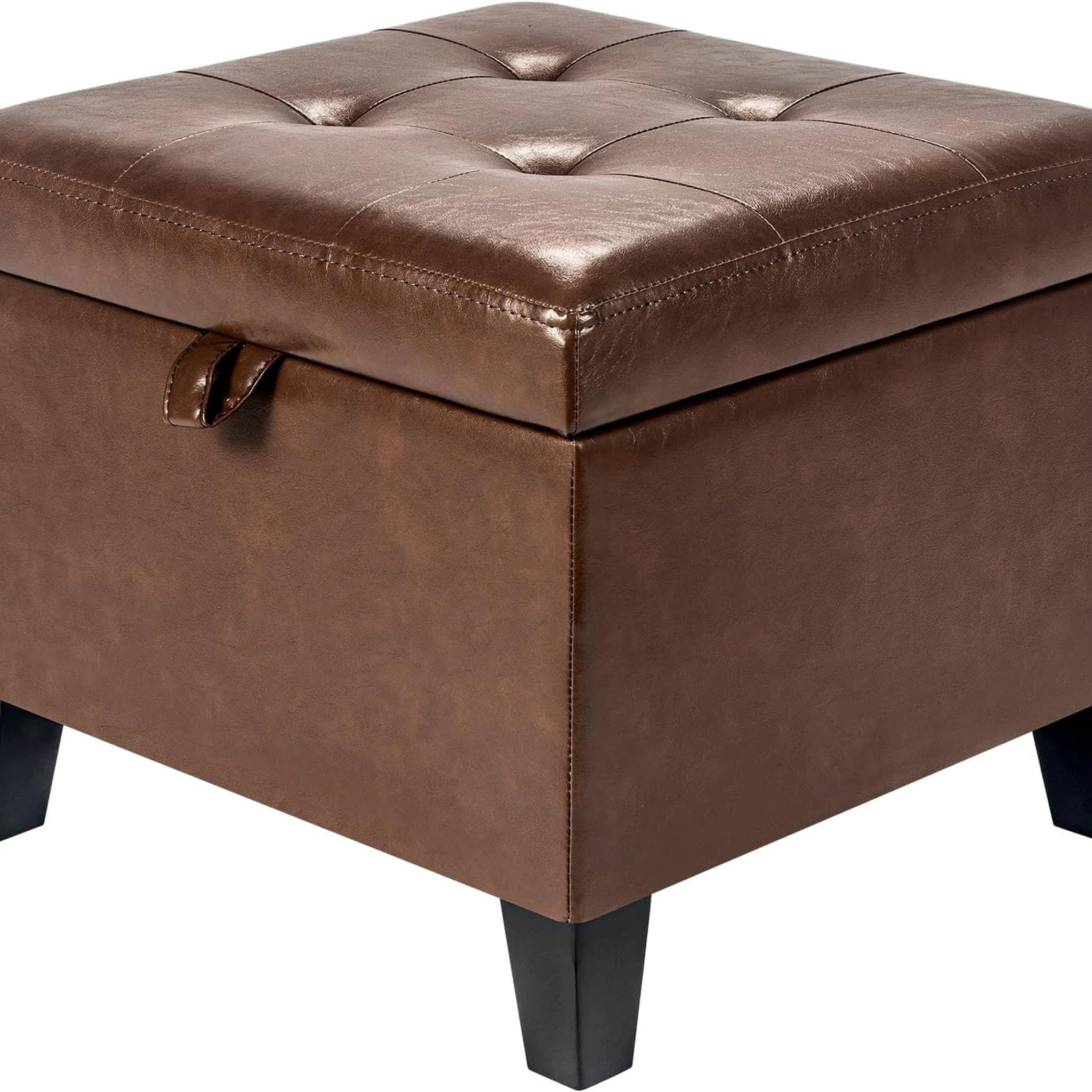 ASense Coffee Faux Leather Square Storage Ottoman – styled home scene