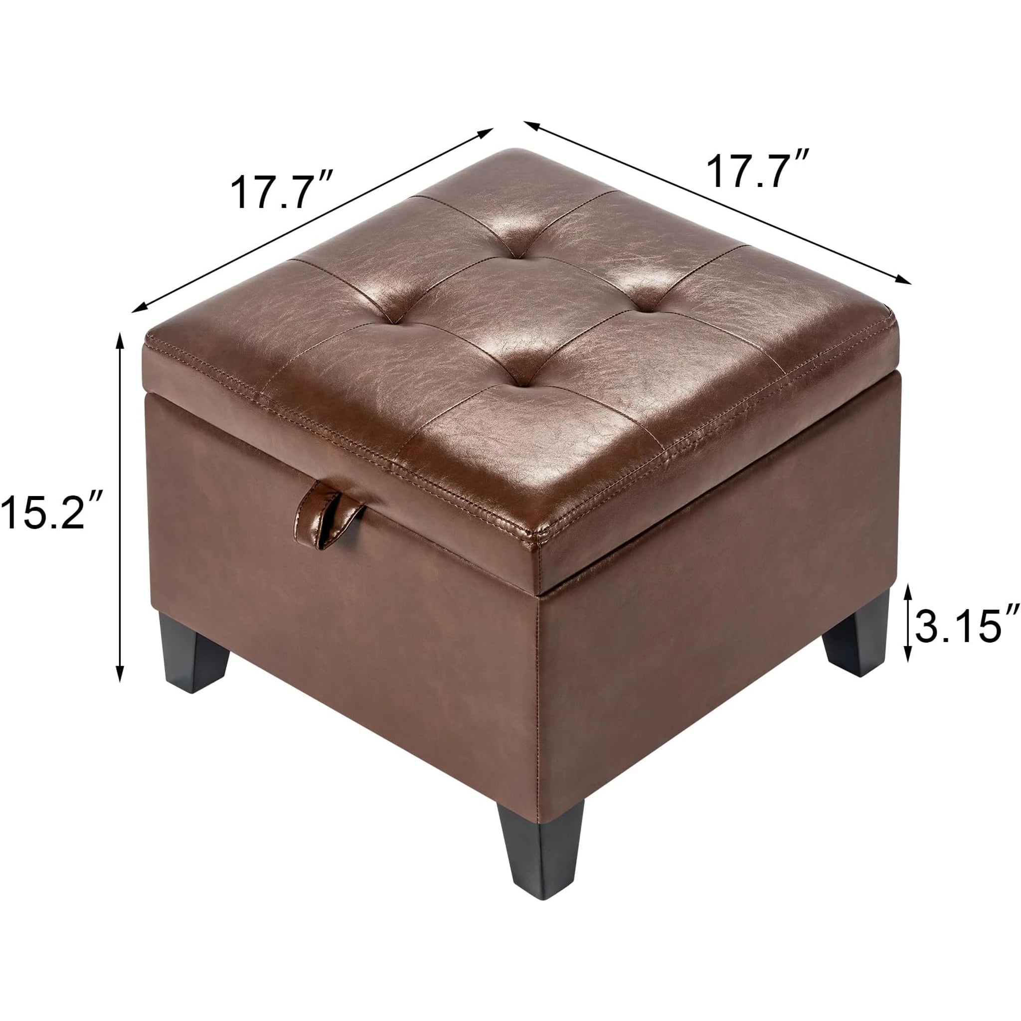 ASense Coffee Faux Leather Square Storage Ottoman – dimensions chart