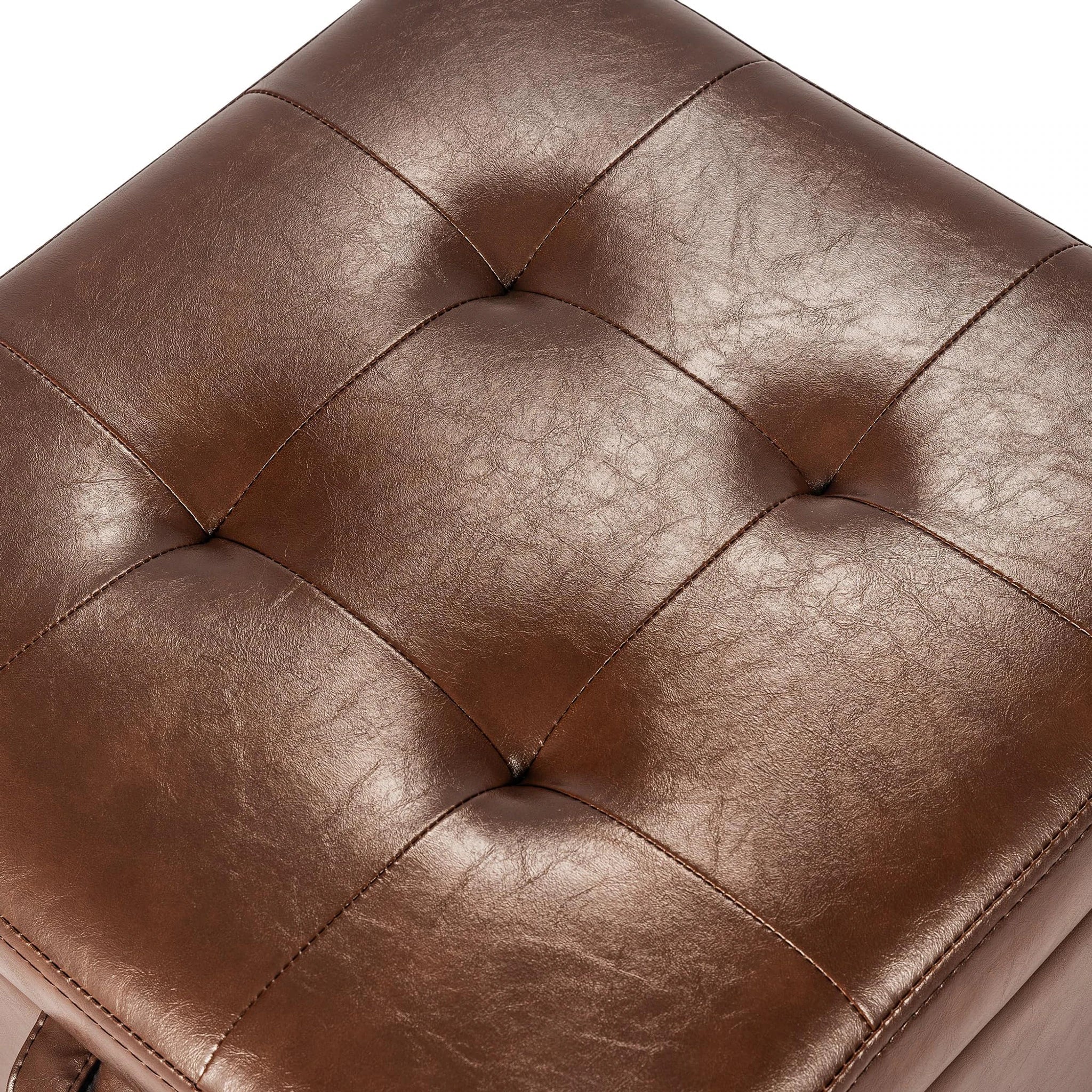 ASense Coffee Faux Leather Square Storage Ottoman – detail and materials view
