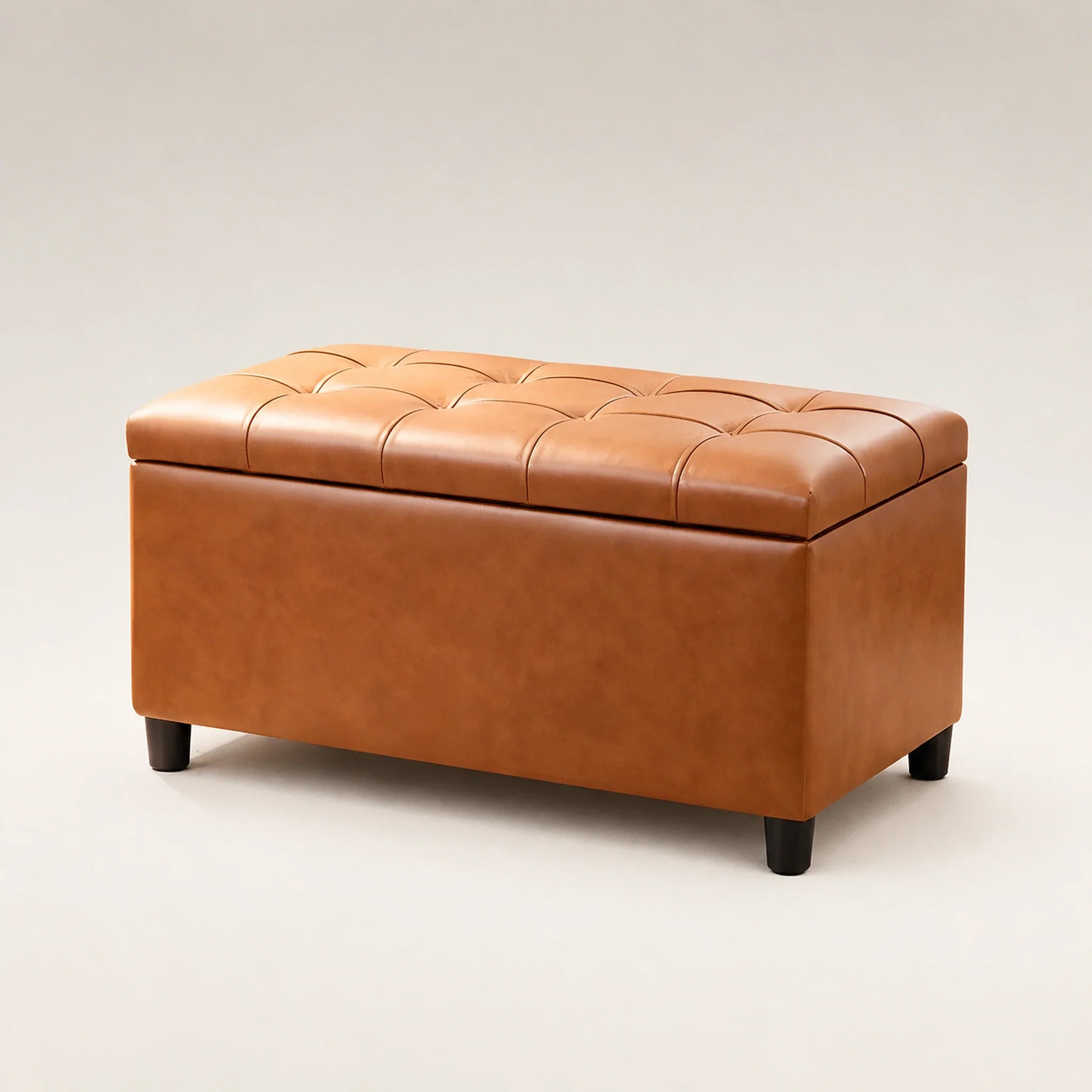 ASense Cognac Brown storage ottoman – warm studio front view#Color_Cognac Brown
