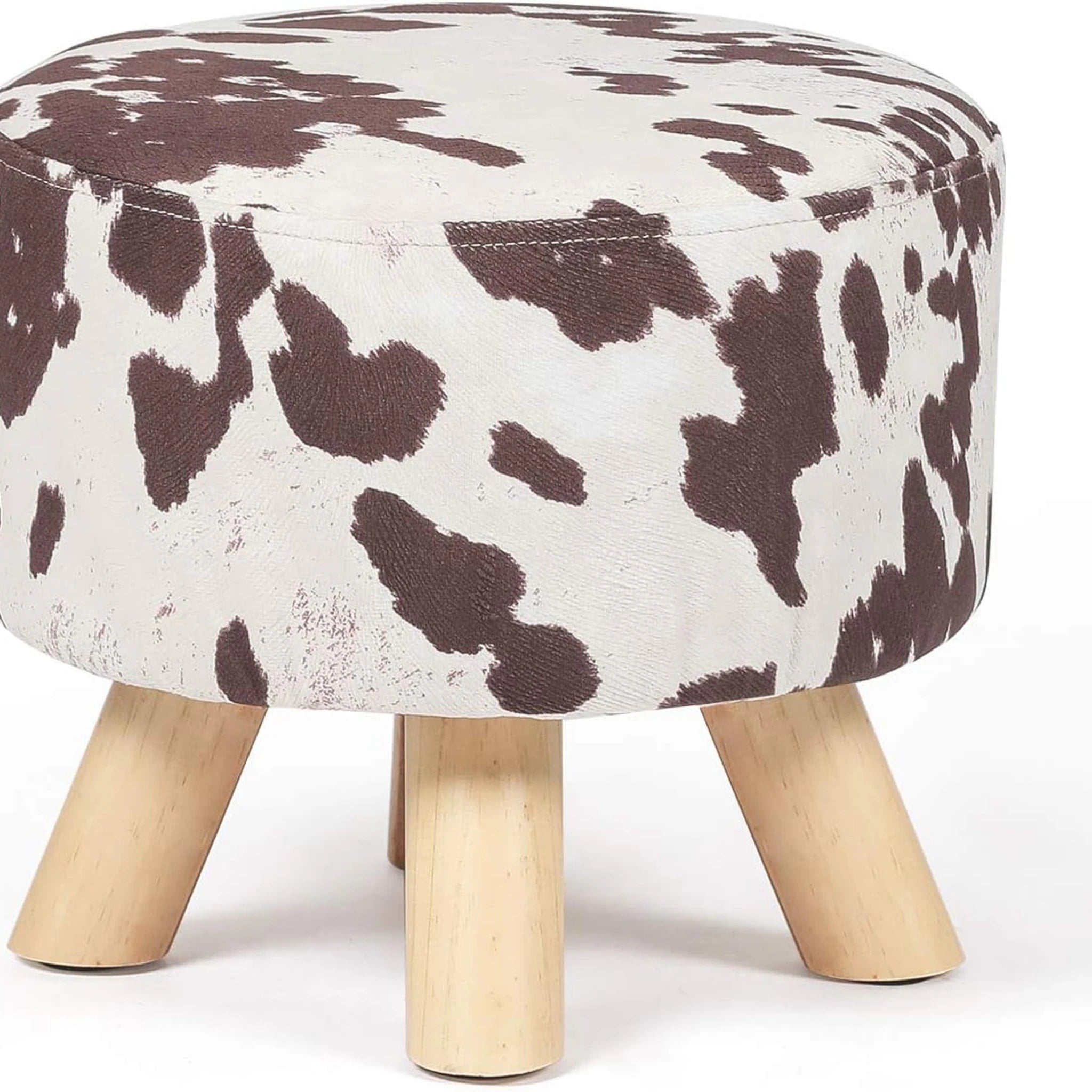 ASense Cow Brown Linen Round Pouf Ottoman – styled home scene