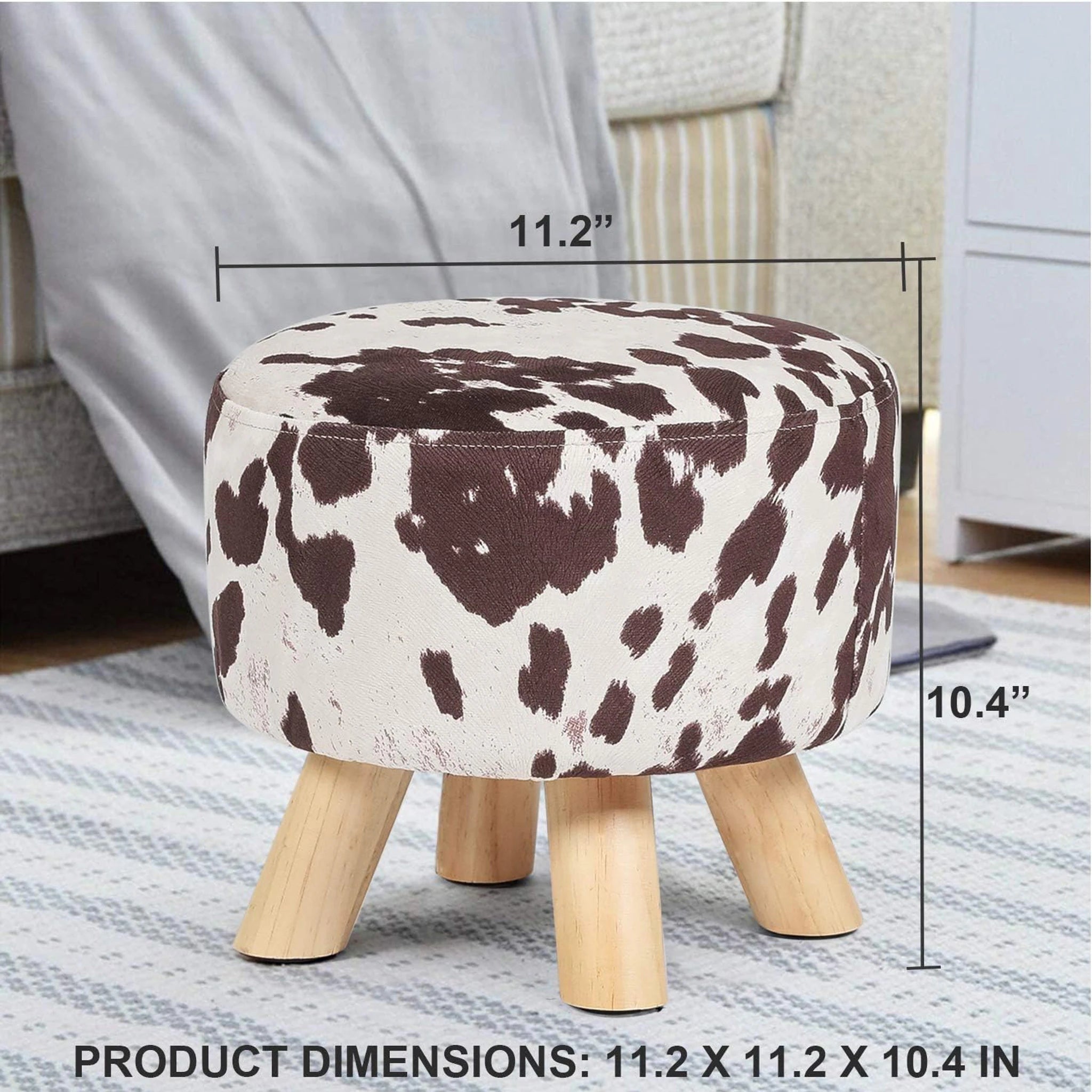 ASense Cow Brown Linen Round Pouf Ottoman – dimensions chart