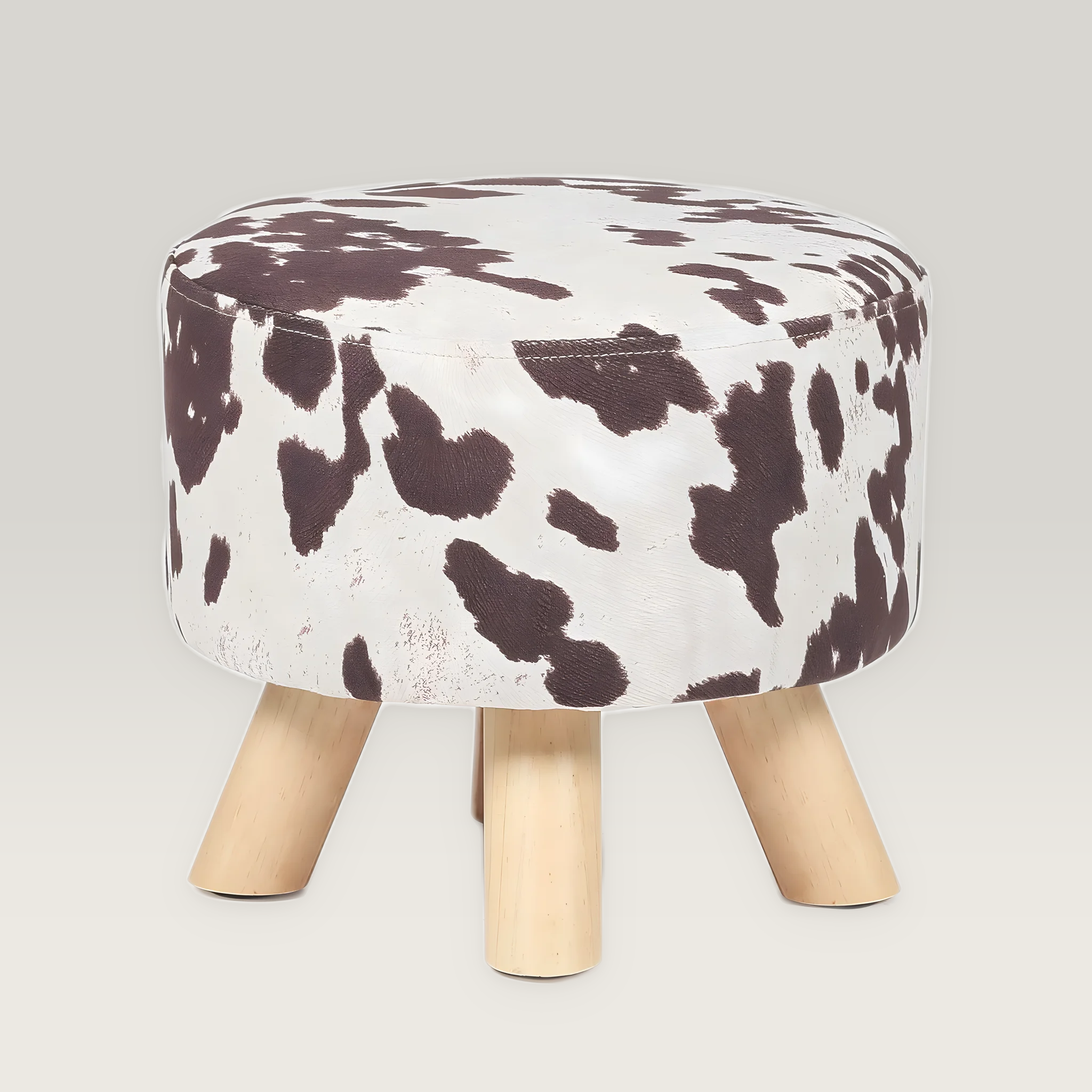Asense 11 Inch Cow Print Linen Round Footstool