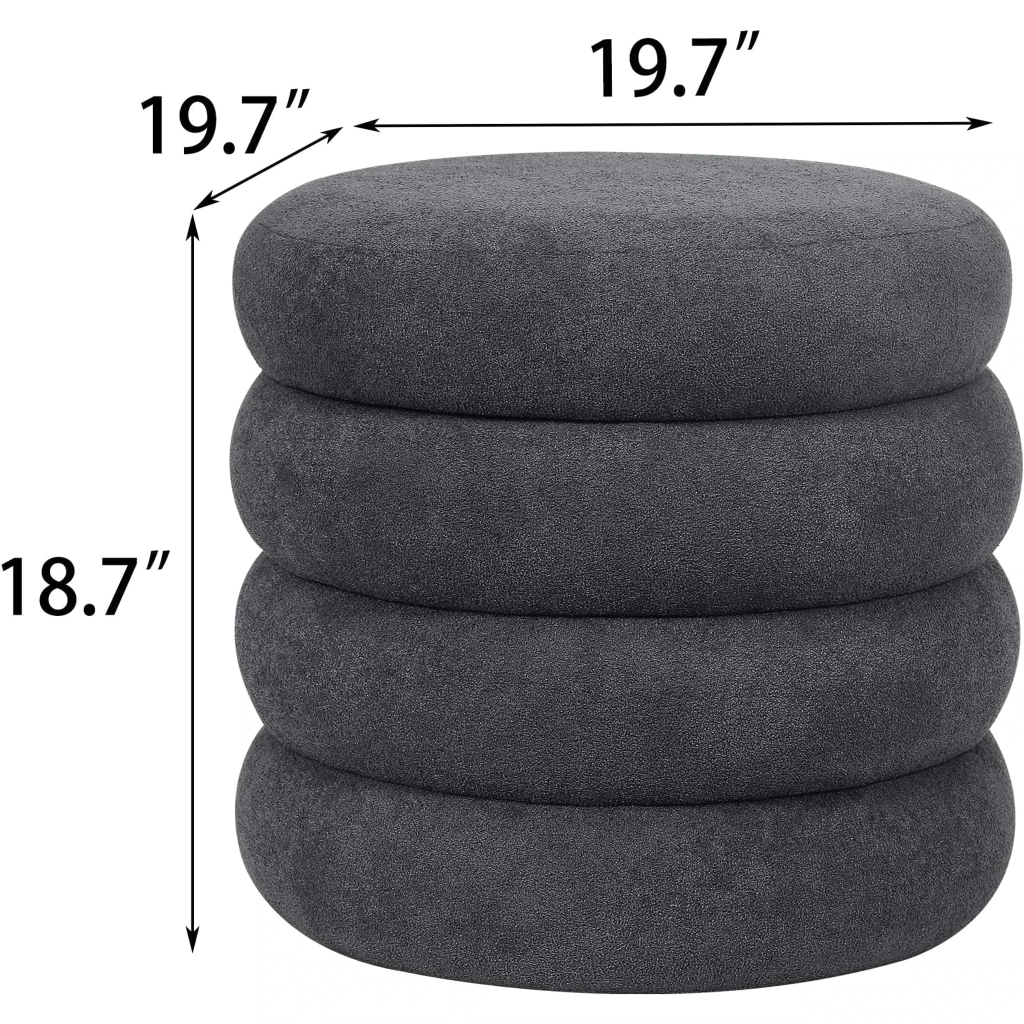 ASense Dark Grey Fabric Round Storage Ottoman – dimensions chart