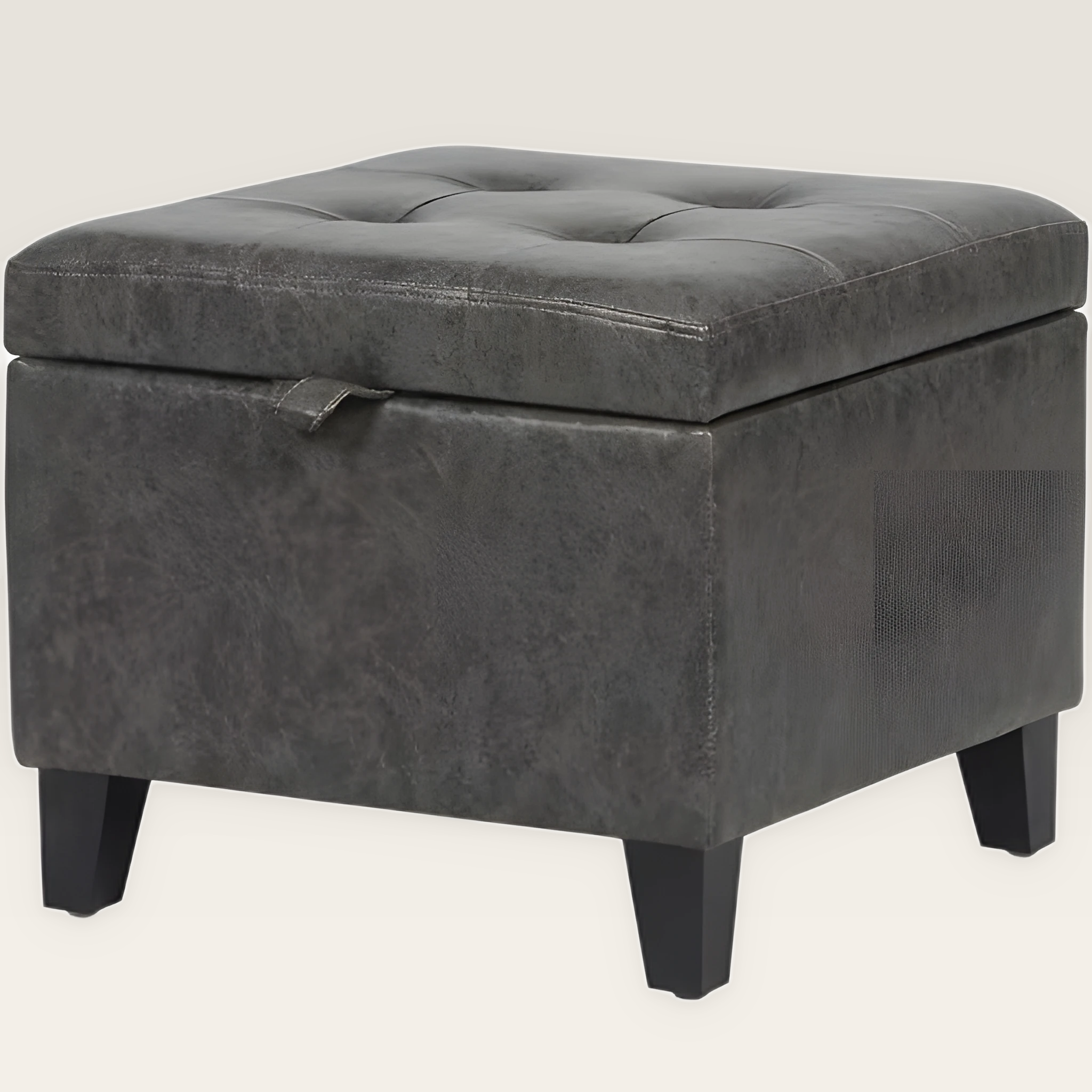Asense 17 Inch Dark Grey Faux Leather Square Storage Ottoman