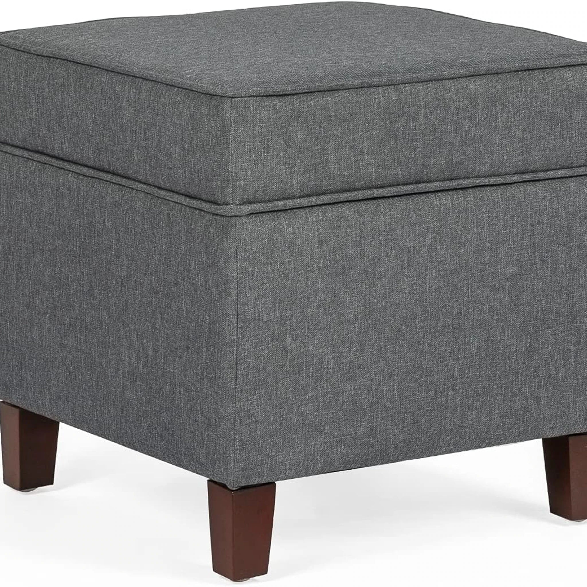 ASense Dark Grey Linen Square Storage Ottoman – styled home scene