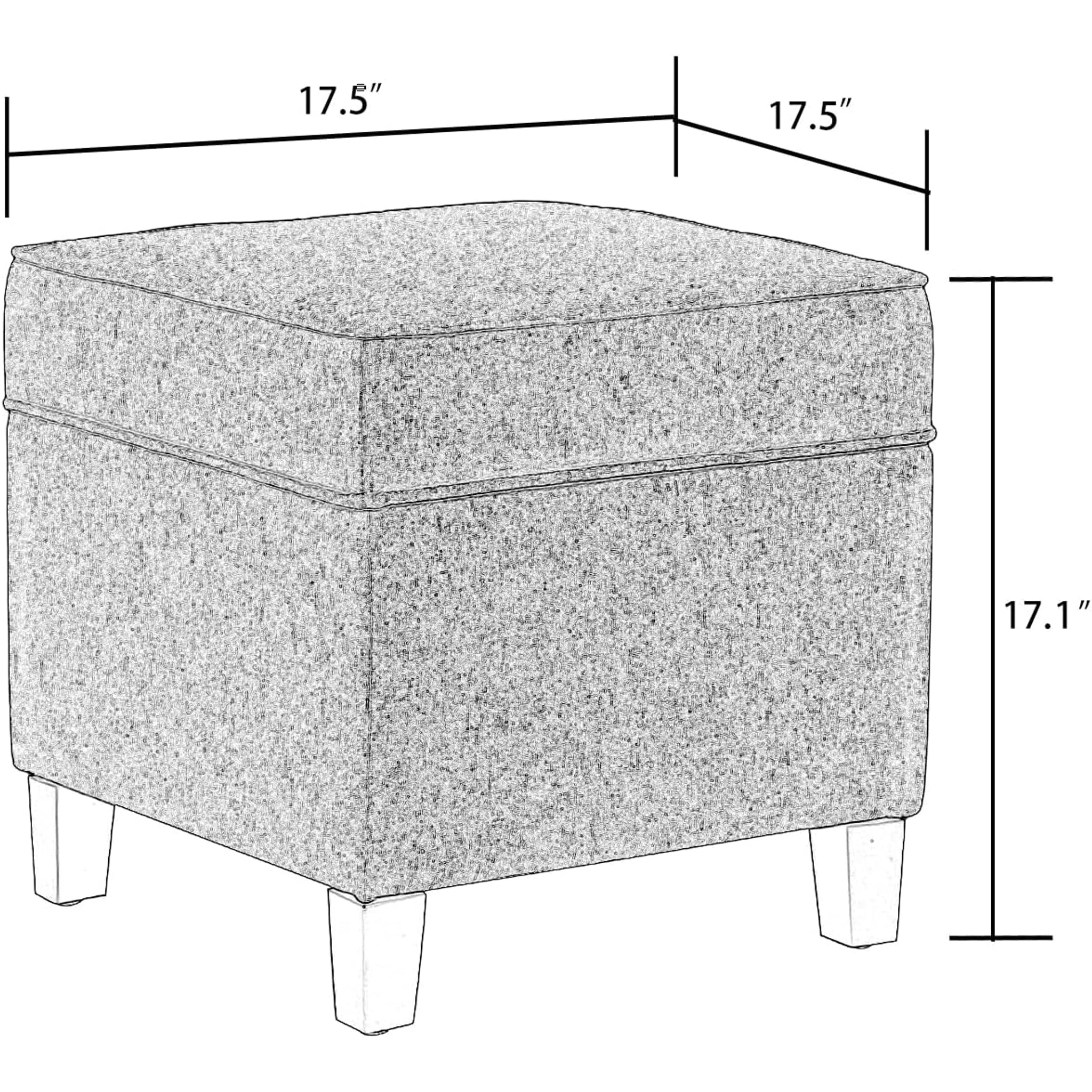 ASense Dark Grey Linen Square Storage Ottoman – dimensions chart