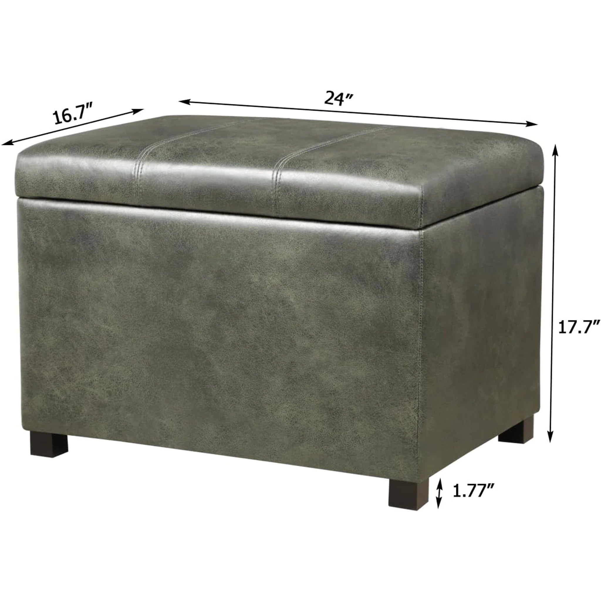 ASense Green Faux Leather Storage Ottoman – dimensions chart