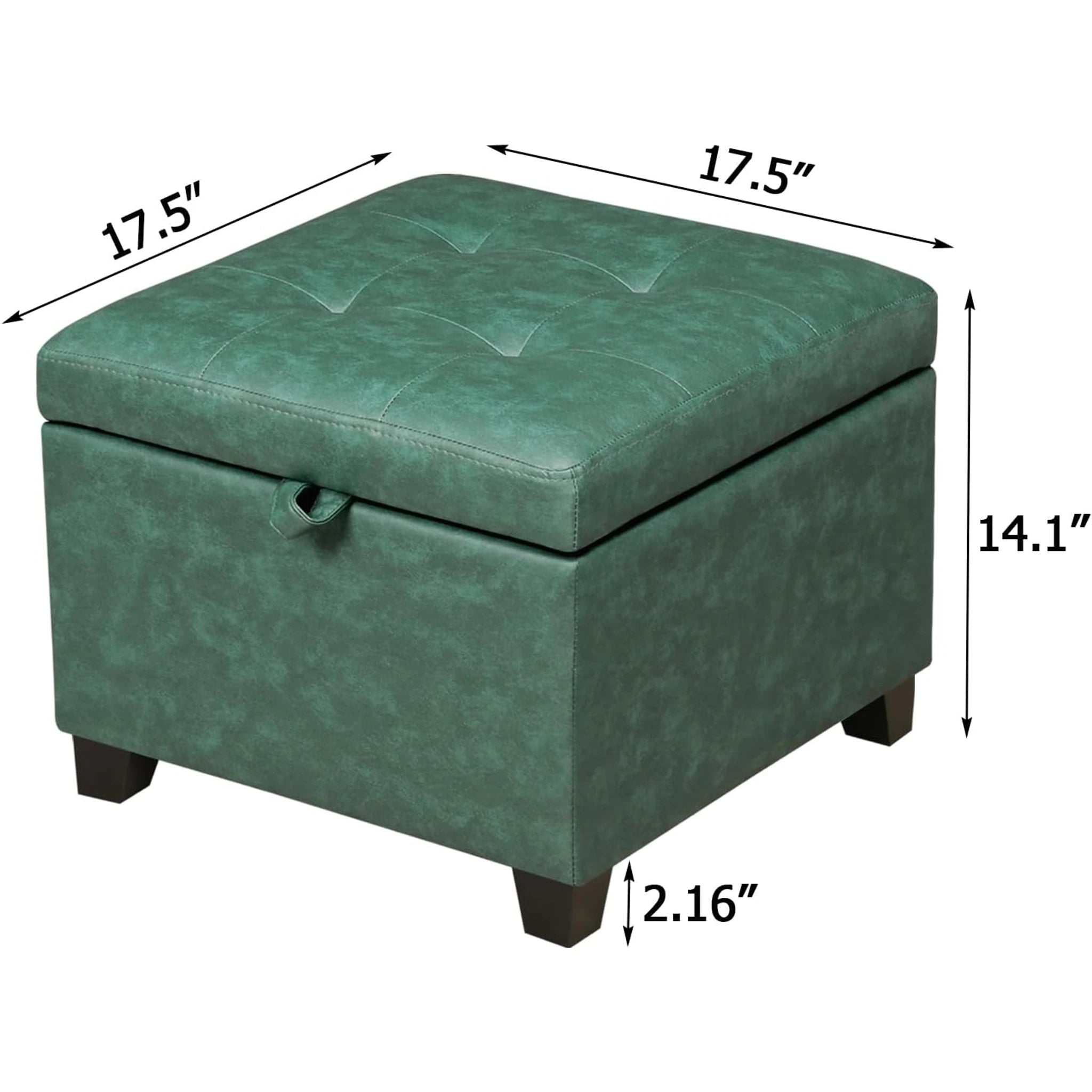 ASense Green Faux Leather Storage Ottoman – dimensions chart