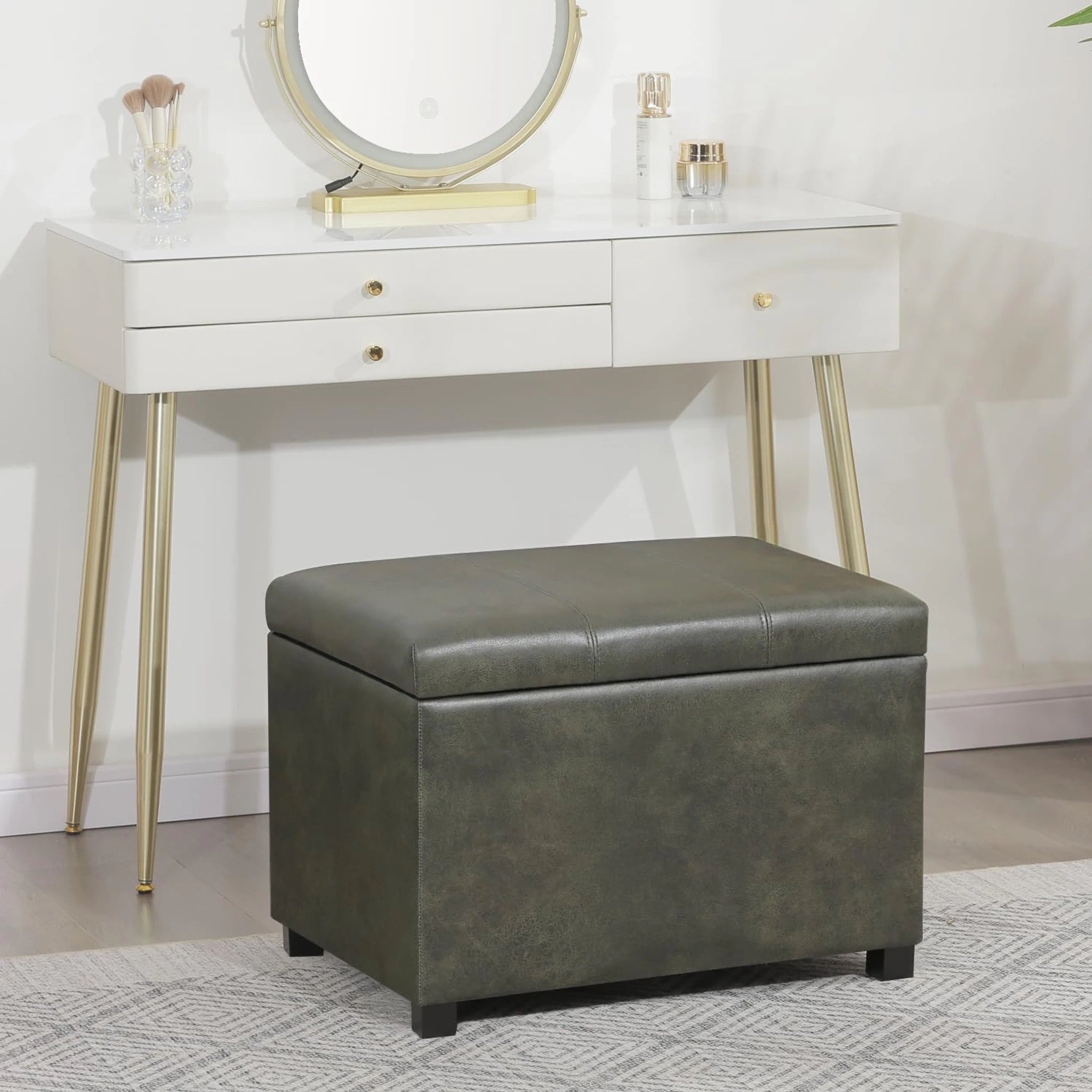 ASense Green Faux Leather Storage Ottoman – lifestyle room view