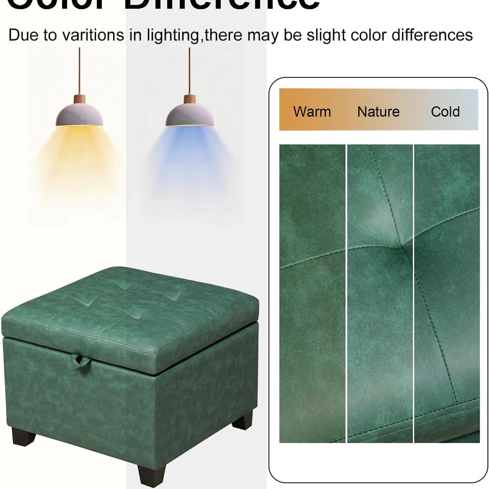 ASense Green Faux Leather Storage Ottoman – lifestyle room view