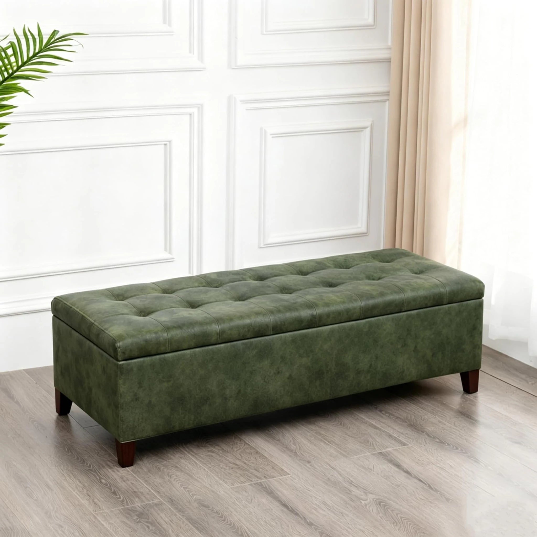 ASense Green Tufted Faux Leather Storage Ottoman Bench – styled home scene