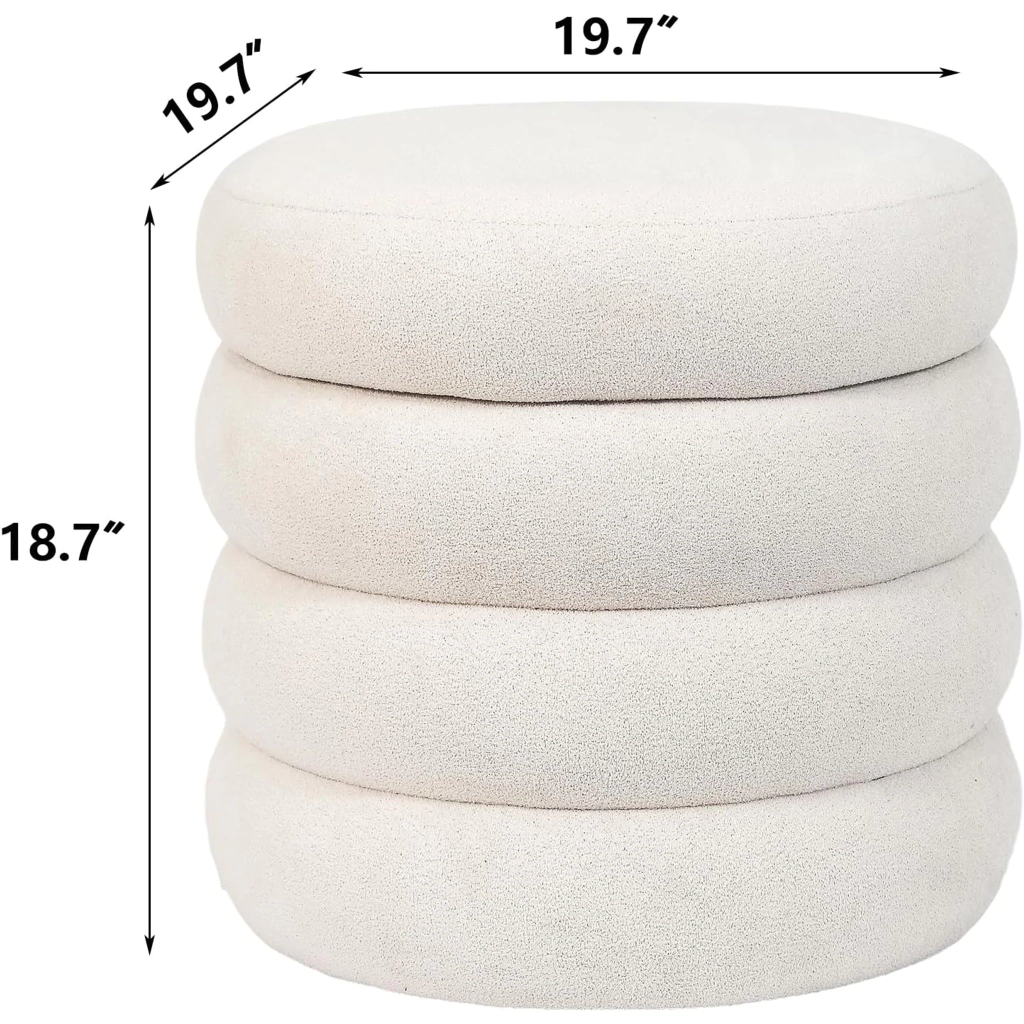 ASense Ivory Fabric Round Storage Ottoman – dimensions chart