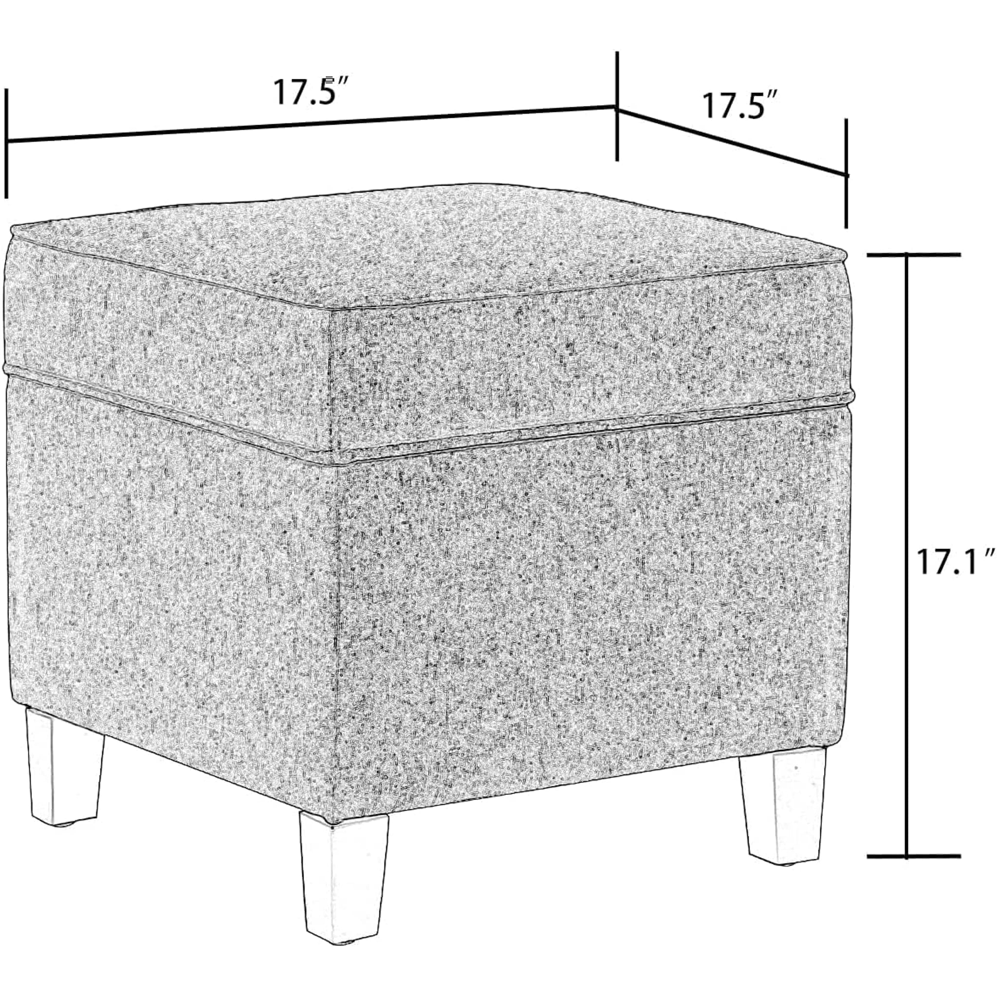 ASense Light Grey Linen Square Storage Ottoman – dimensions chart